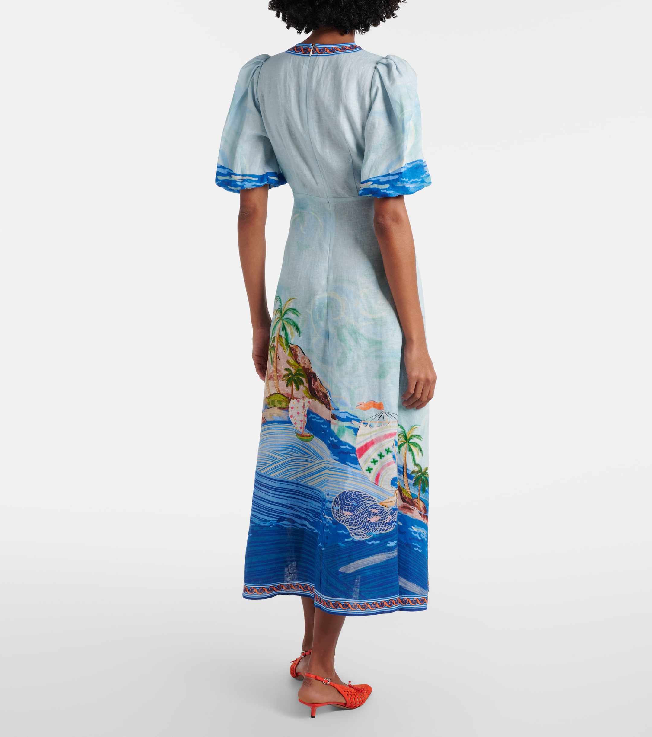 Alémais Printed linen midi dress