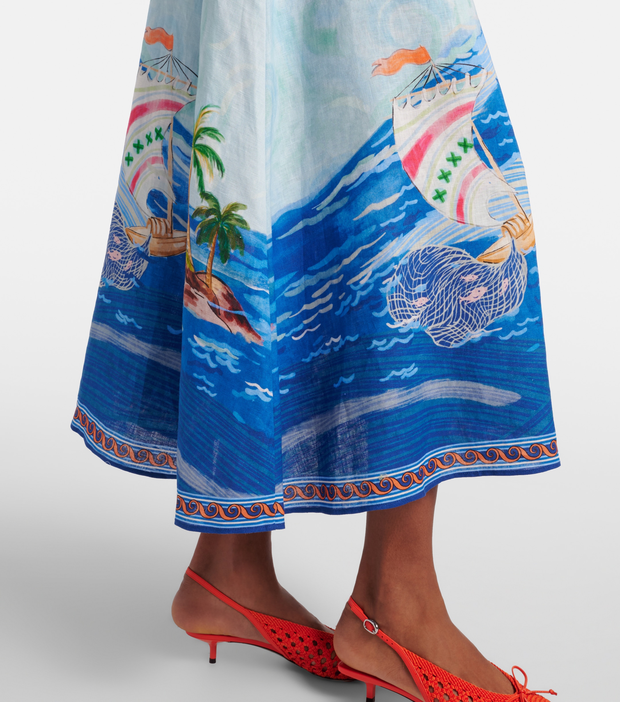 Alémais Printed linen midi dress