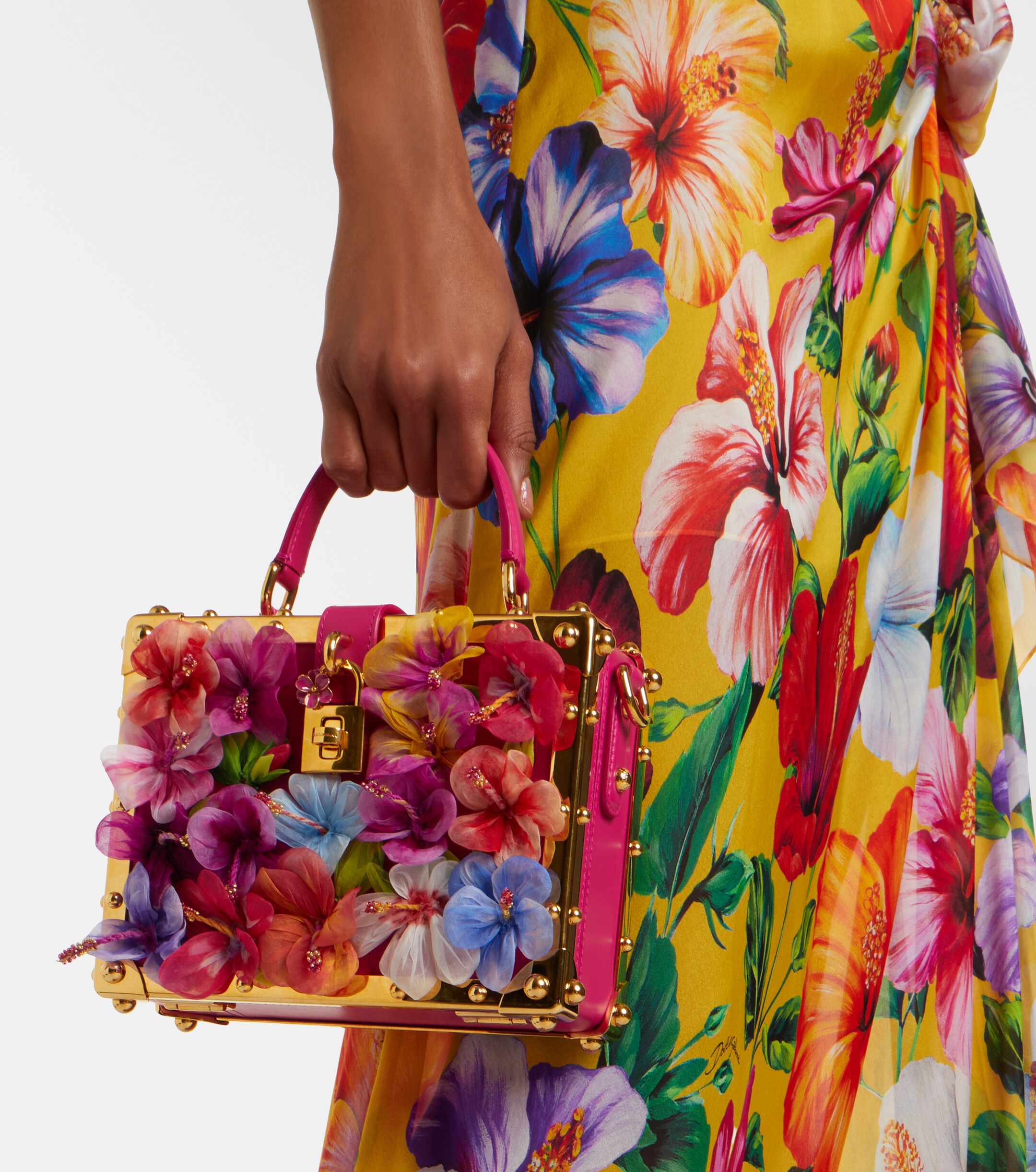 Dolce&Gabbana Dolce Box floral-appliqué leather box bag