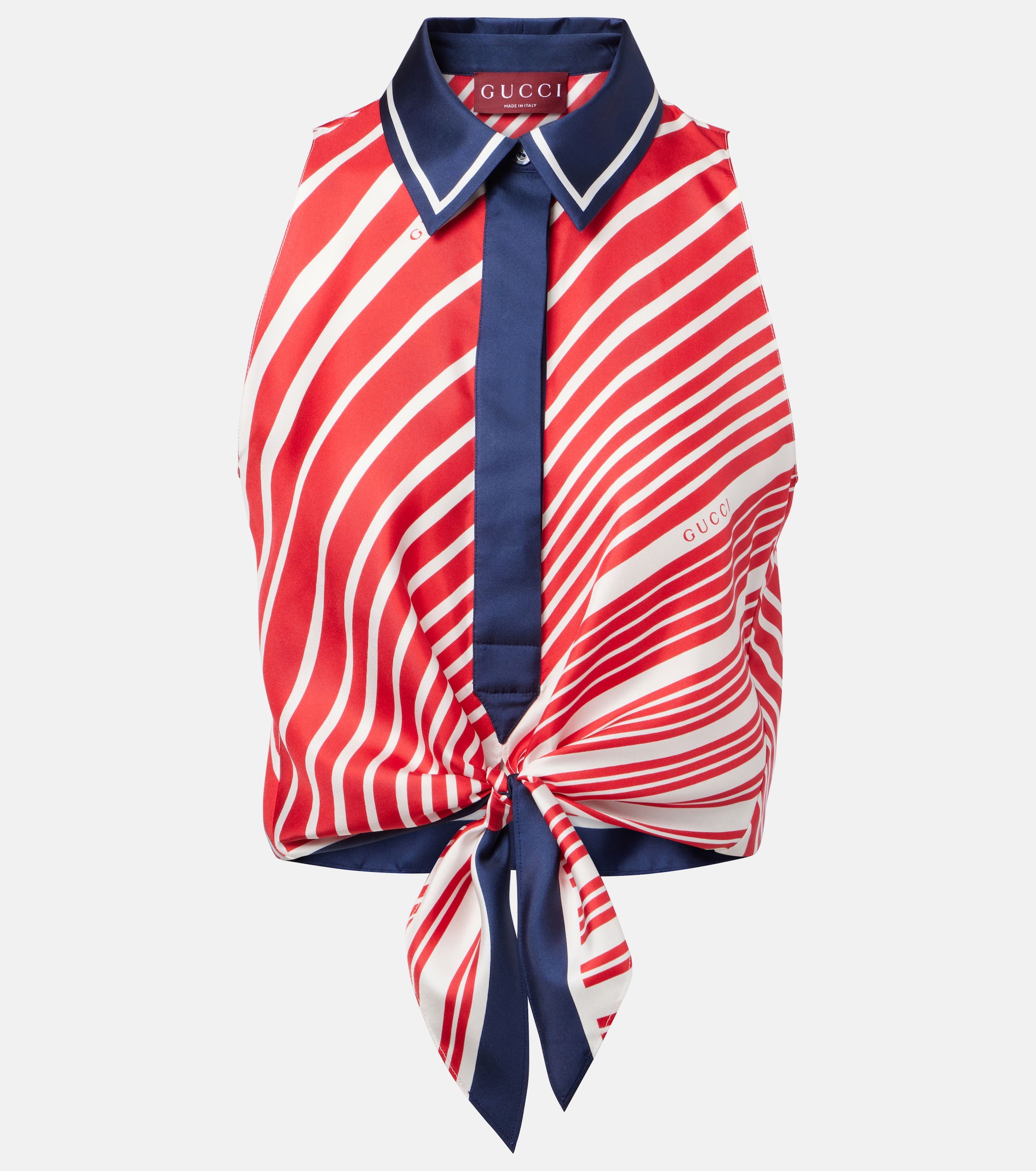 Gucci Striped tie-detail silk twill top thumbnail