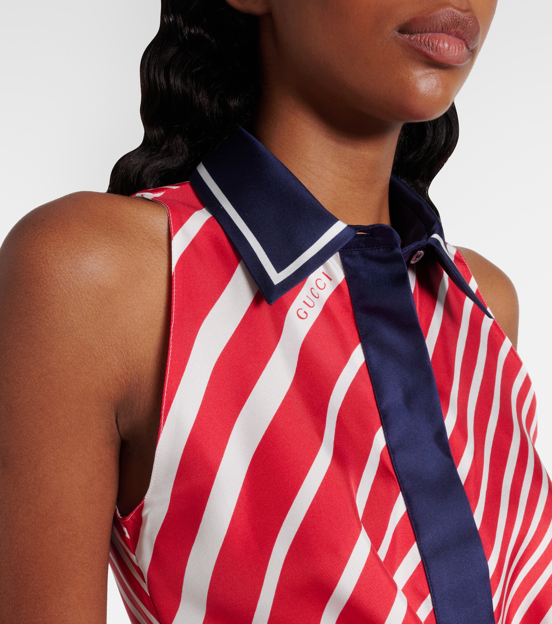 Gucci Striped tie-detail silk twill top thumbnail