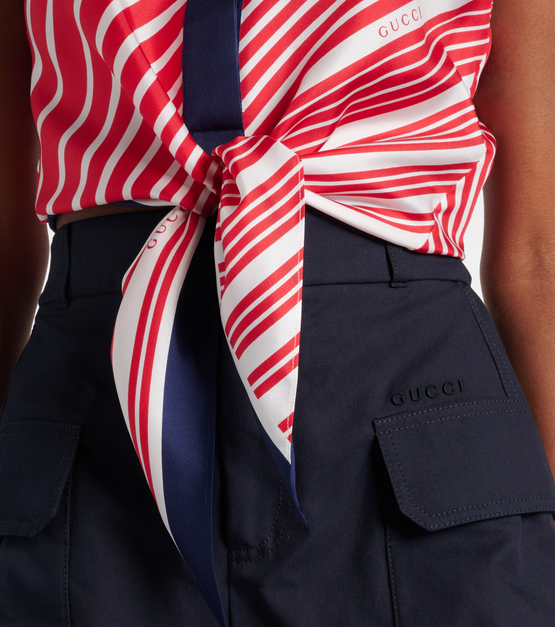 Gucci Striped tie-detail silk twill top thumbnail