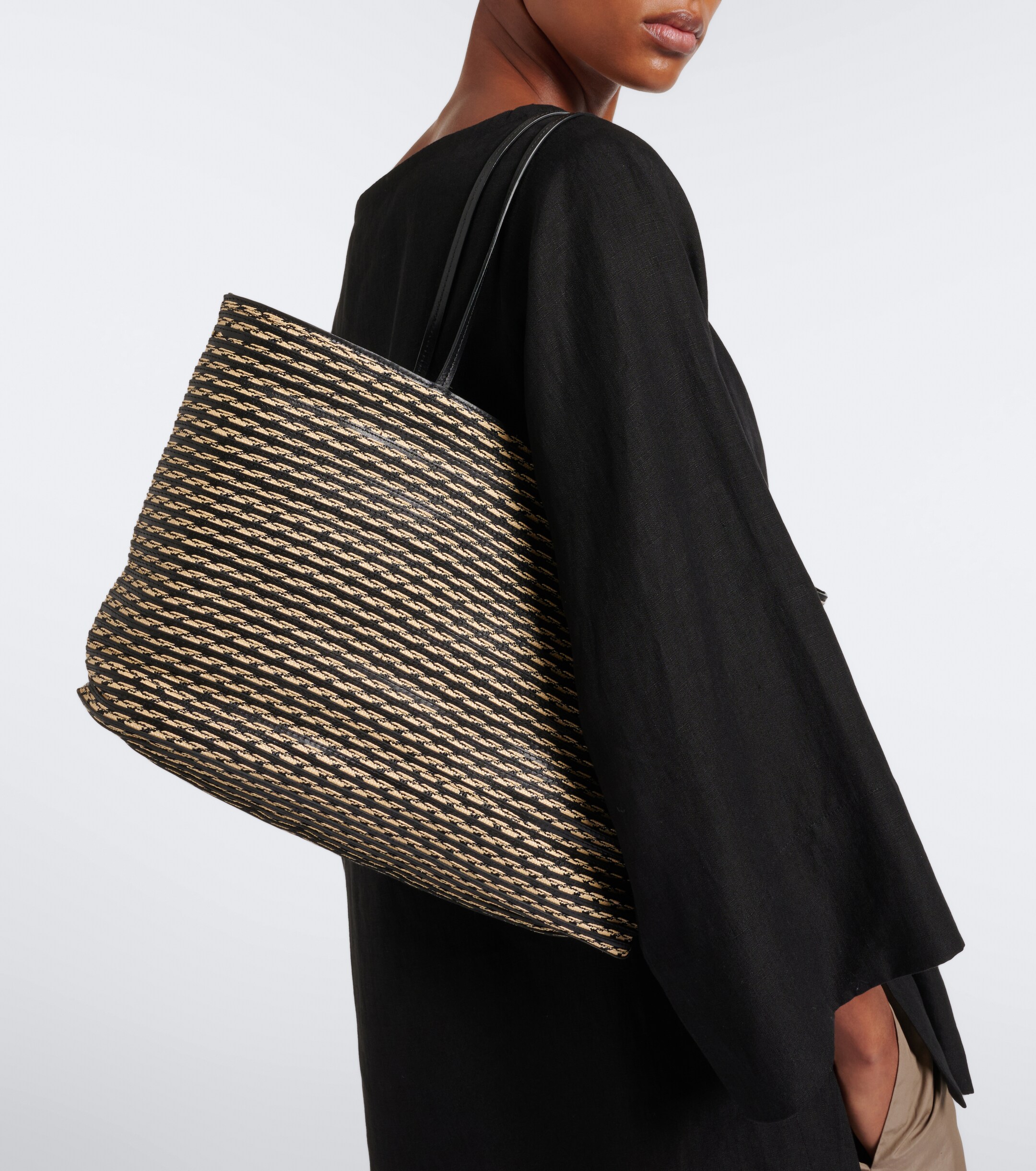 The Row The Row Beau Large leather-trimmed raffia tote bag