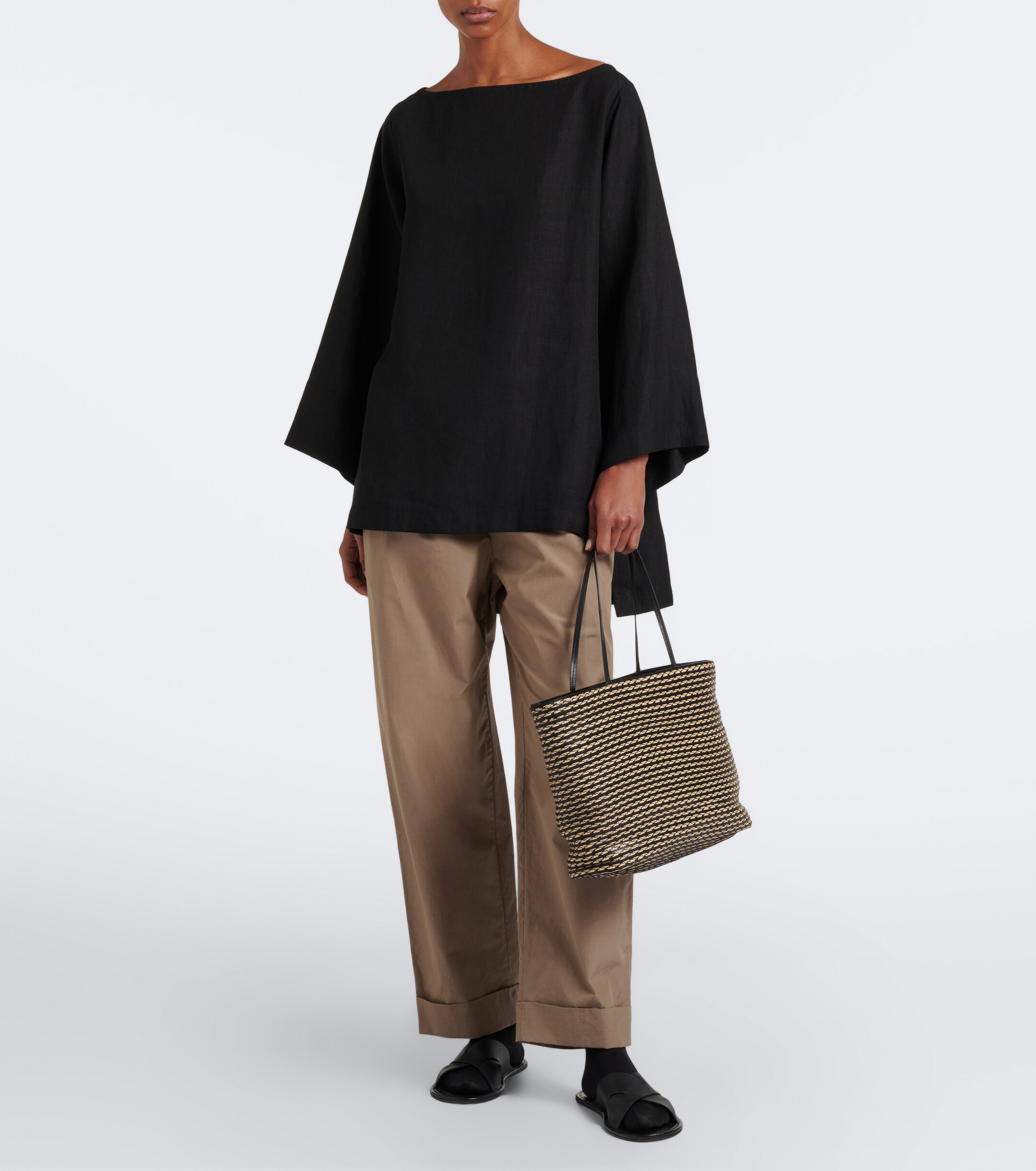 The Row The Row Beau Large leather-trimmed raffia tote bag