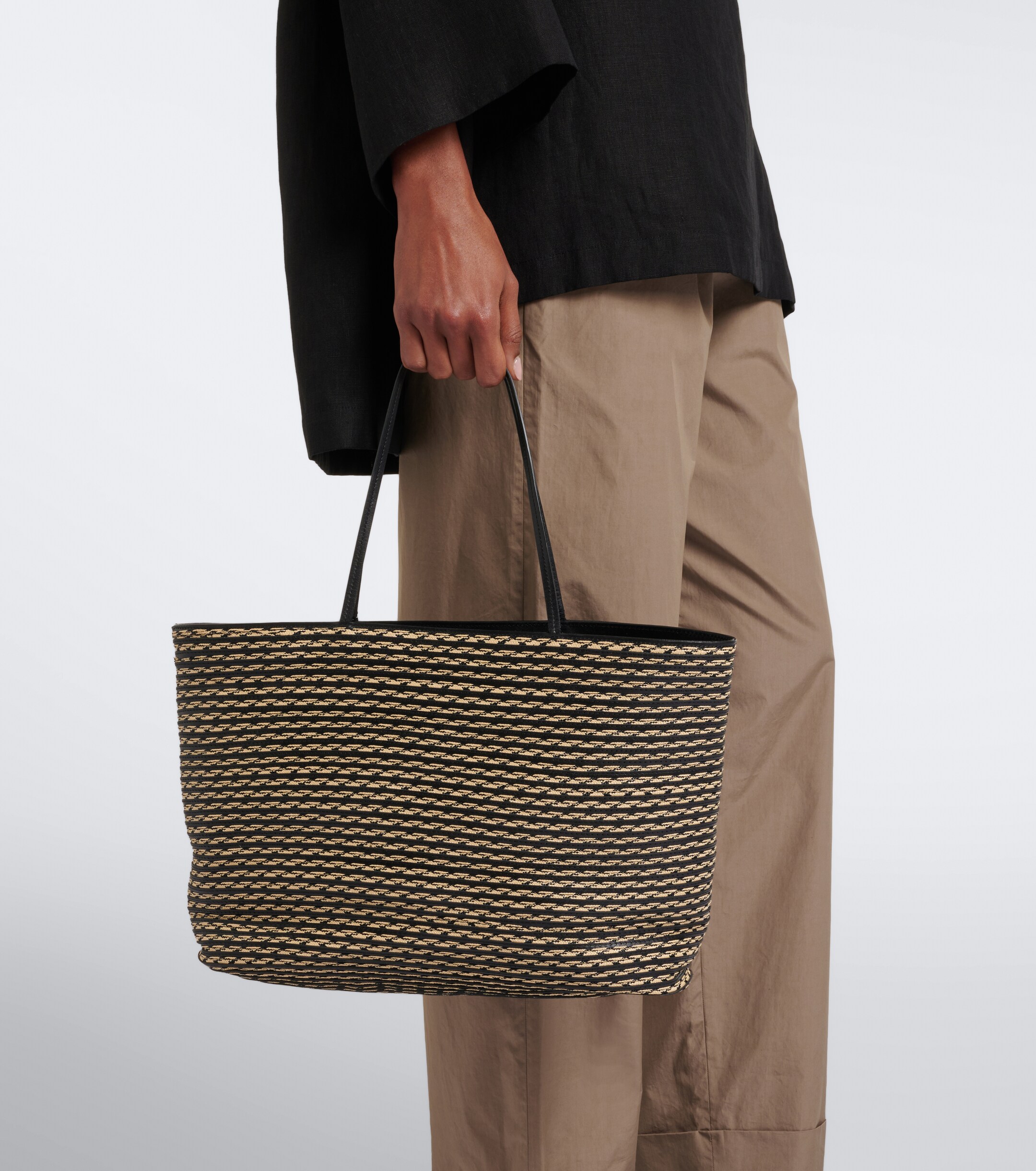 The Row The Row Beau Large leather-trimmed raffia tote bag