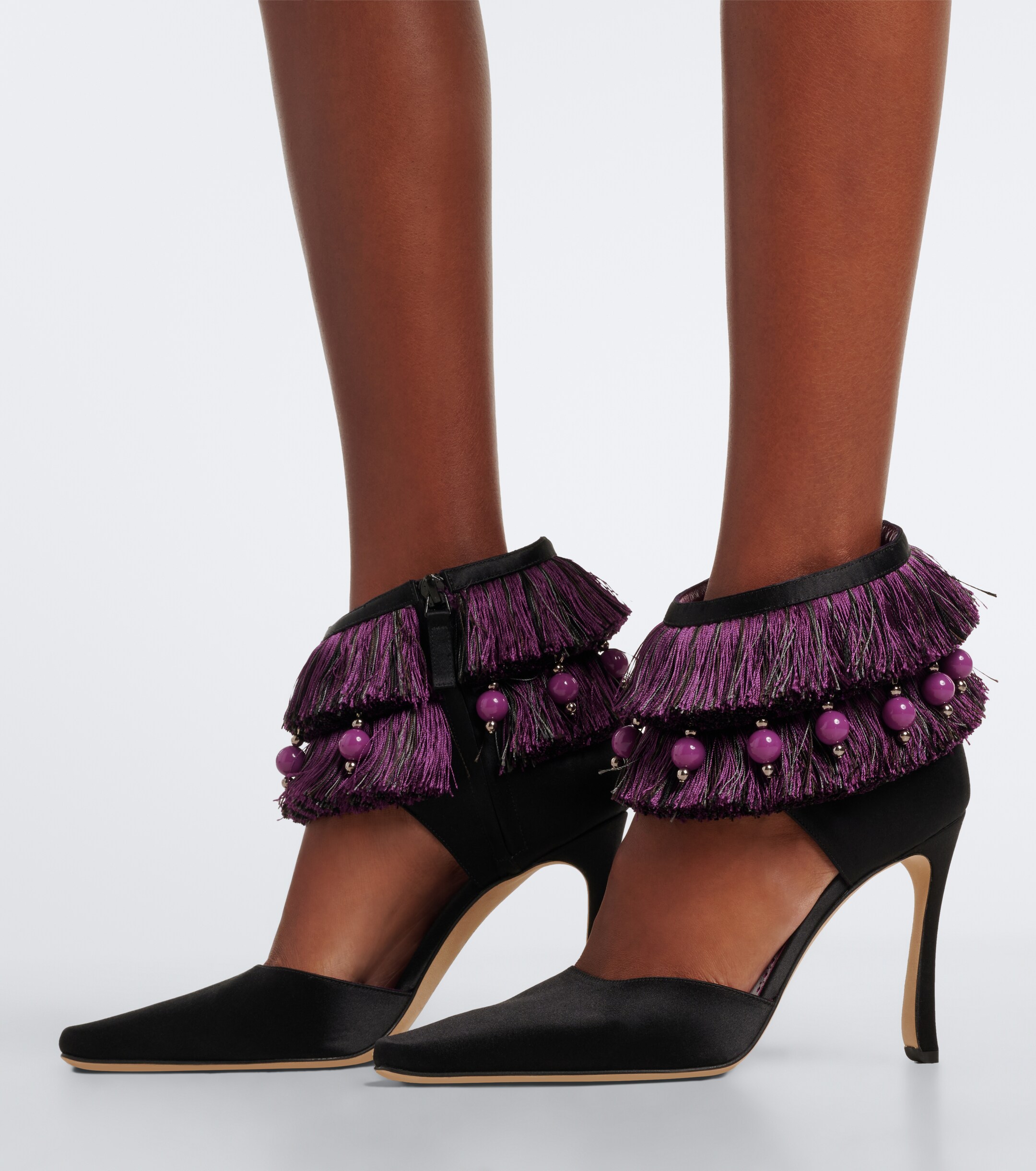MANOLO BLAHNIK Manolo Blahnik Sorolla embellished fringed satin pumps