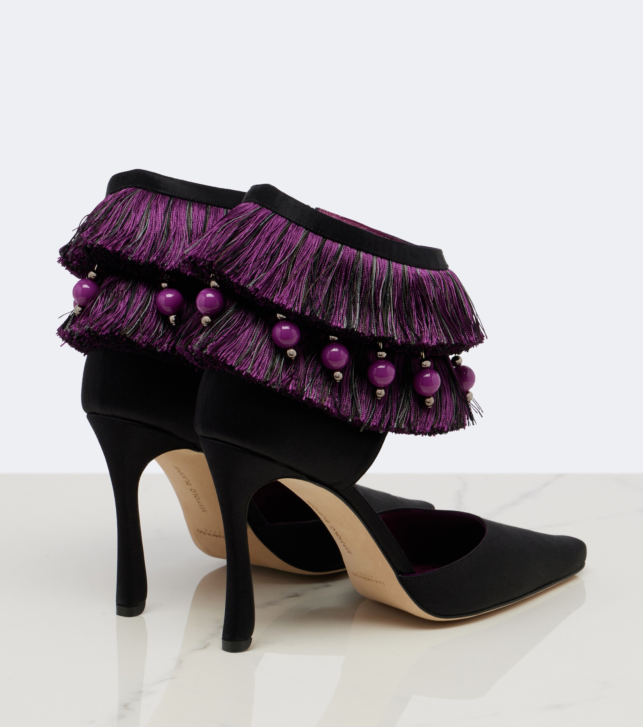 MANOLO BLAHNIK Manolo Blahnik Sorolla embellished fringed satin pumps