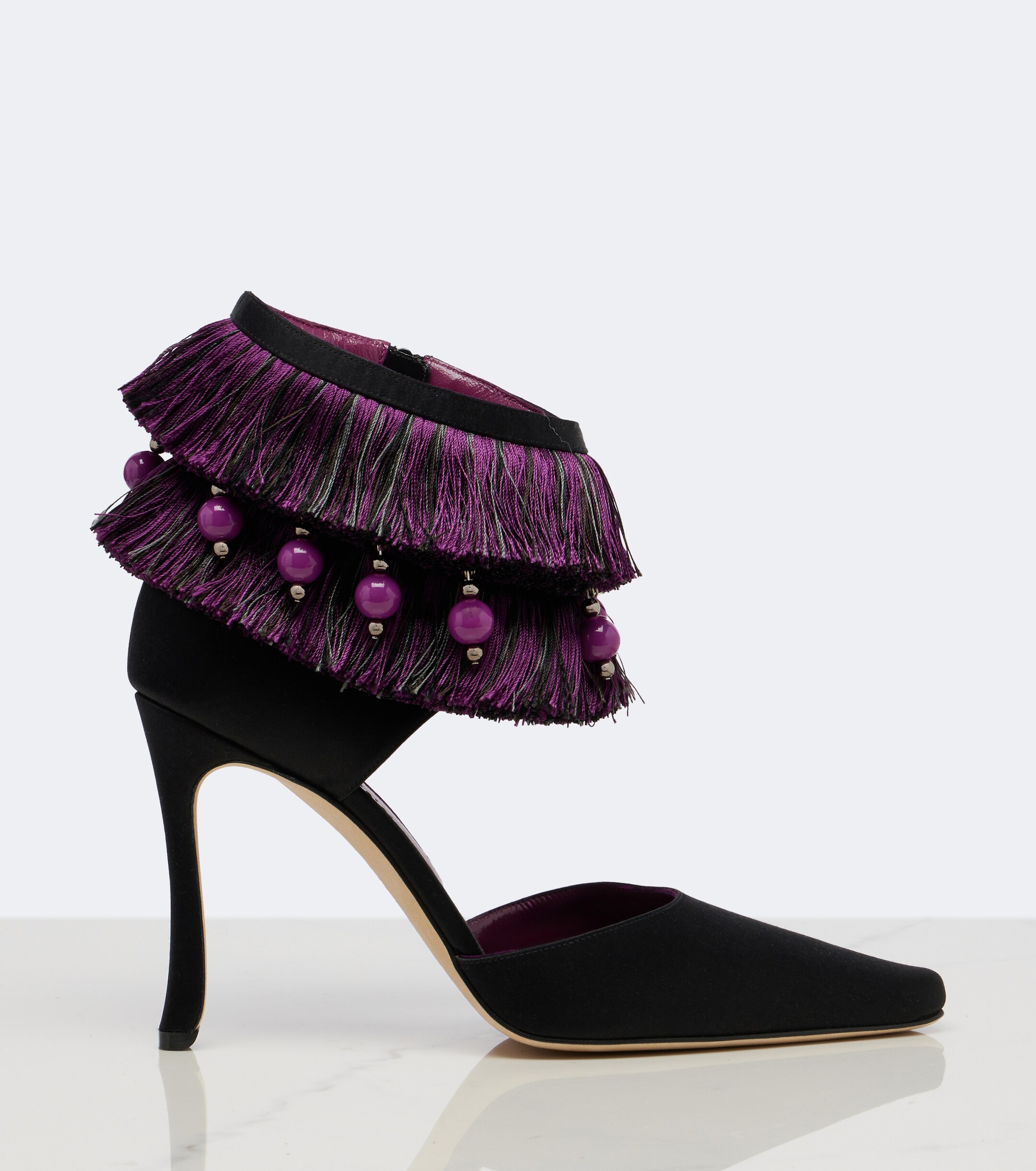 MANOLO BLAHNIK Manolo Blahnik Sorolla embellished fringed satin pumps