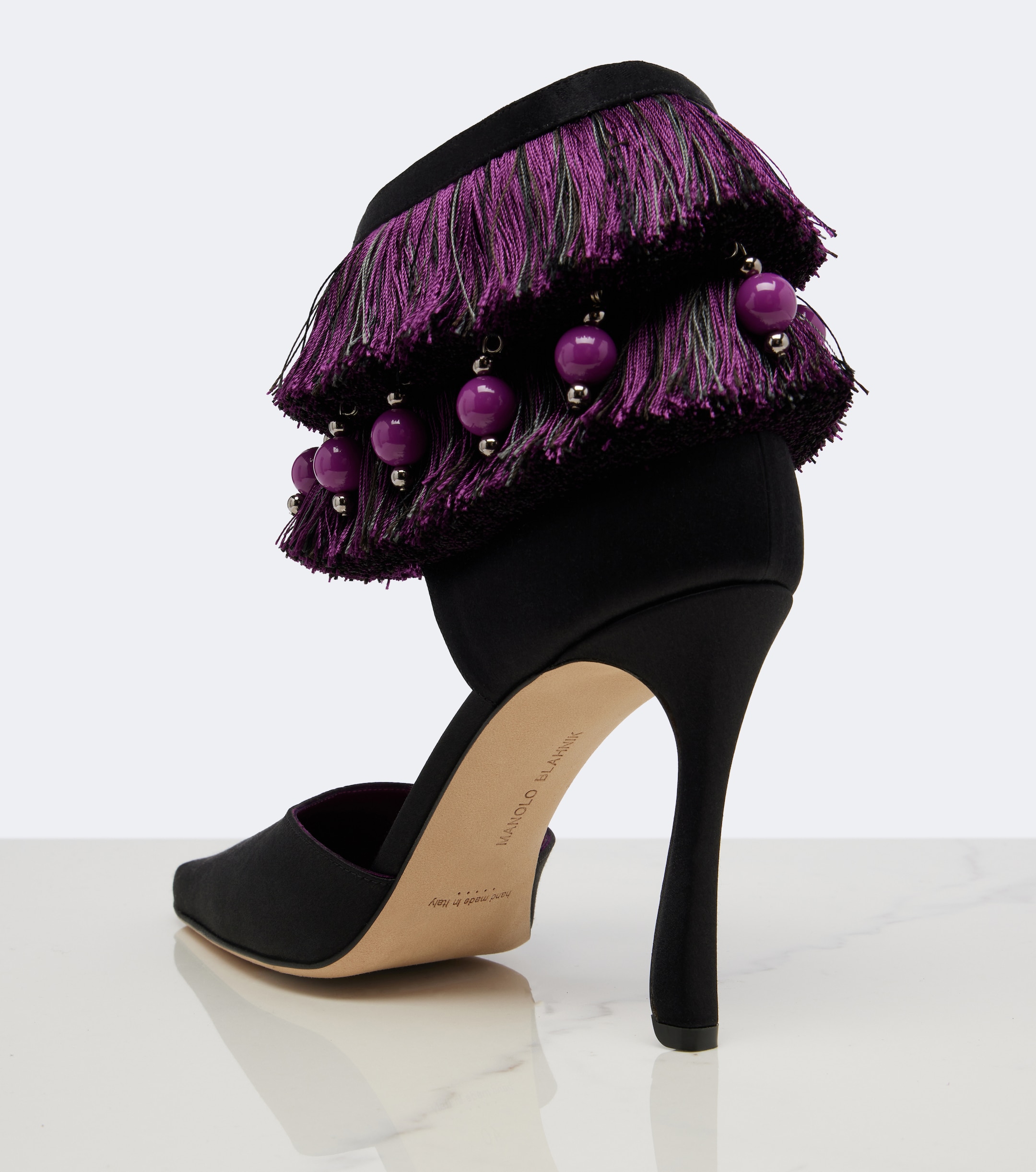 MANOLO BLAHNIK Manolo Blahnik Sorolla embellished fringed satin pumps