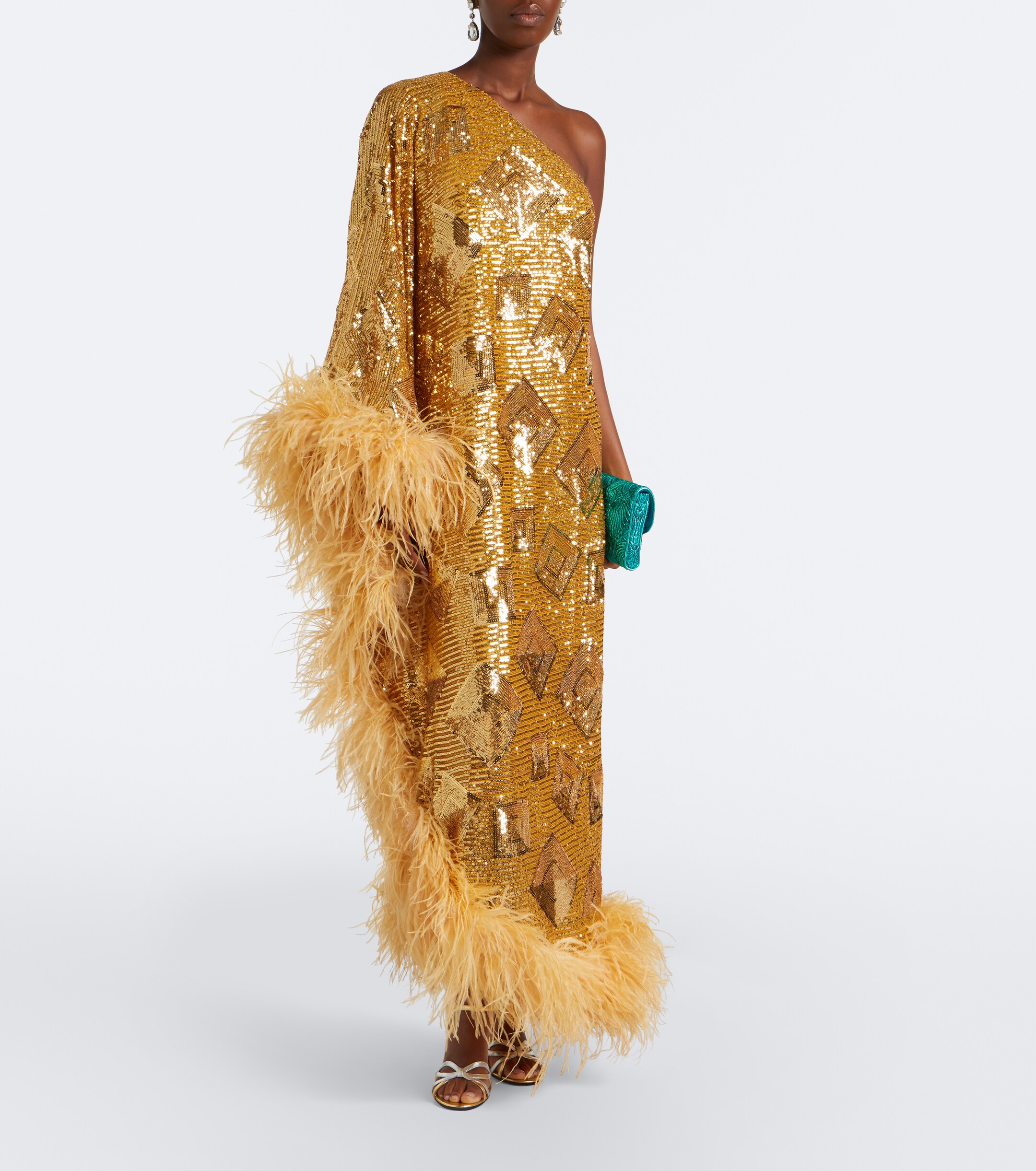 Taller Marmo Taller Marmo Feather-trimmed sequined gown
