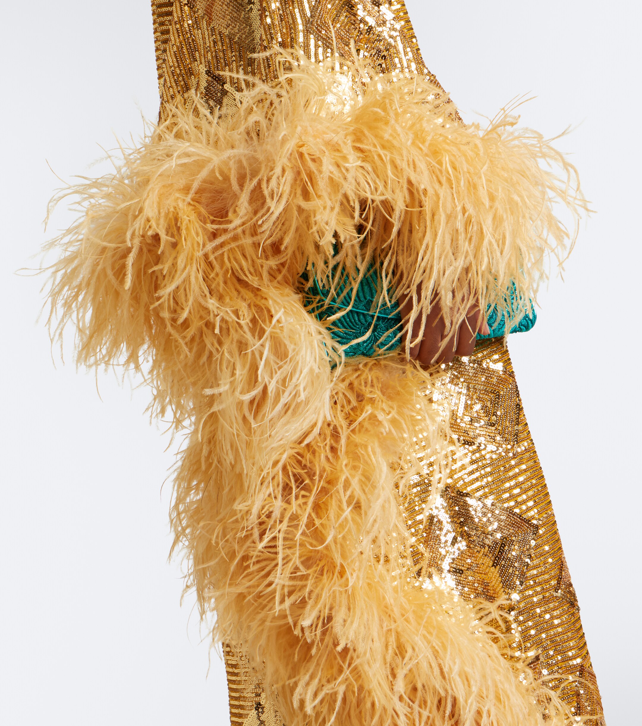 Taller Marmo Taller Marmo Feather-trimmed sequined gown