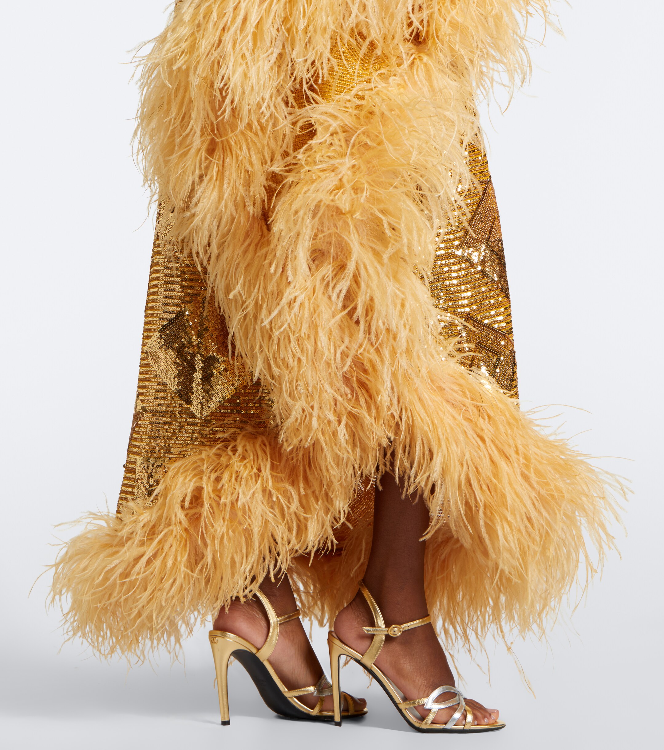 Taller Marmo Taller Marmo Feather-trimmed sequined gown