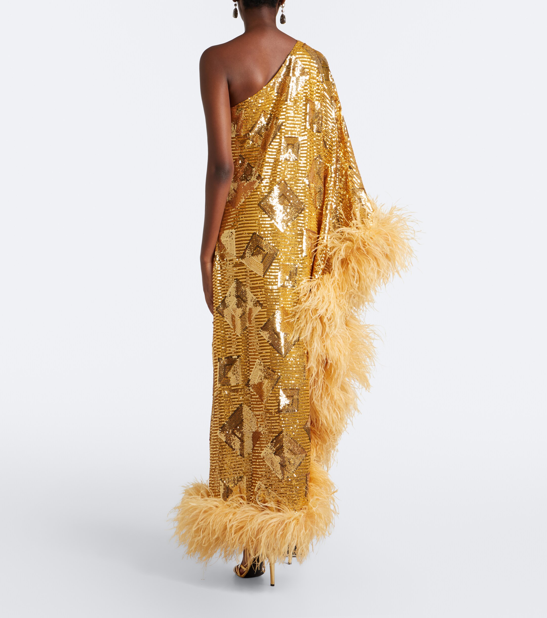 Taller Marmo Taller Marmo Feather-trimmed sequined gown