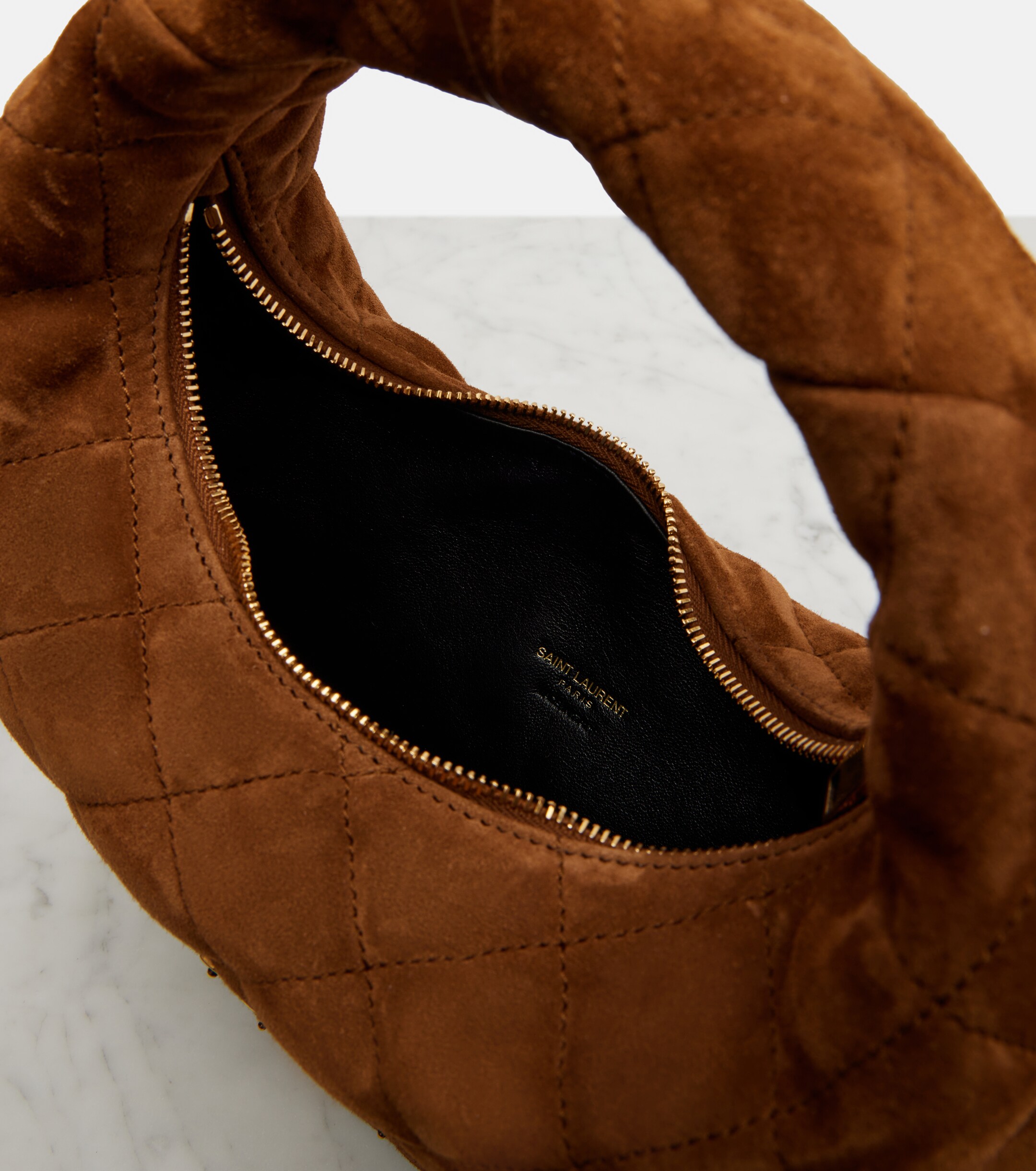 Saint Laurent Icarino Baby quilted suede top-handle bag