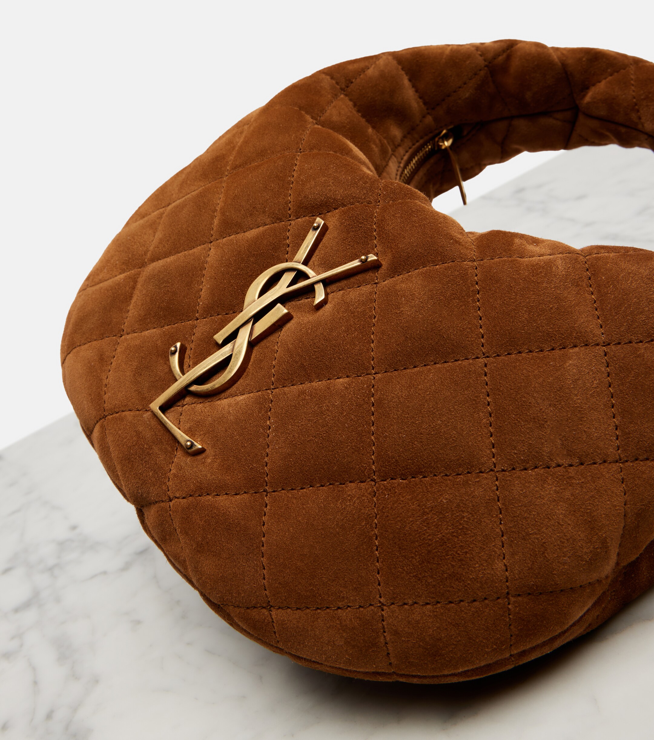 Saint Laurent Icarino Baby quilted suede top-handle bag