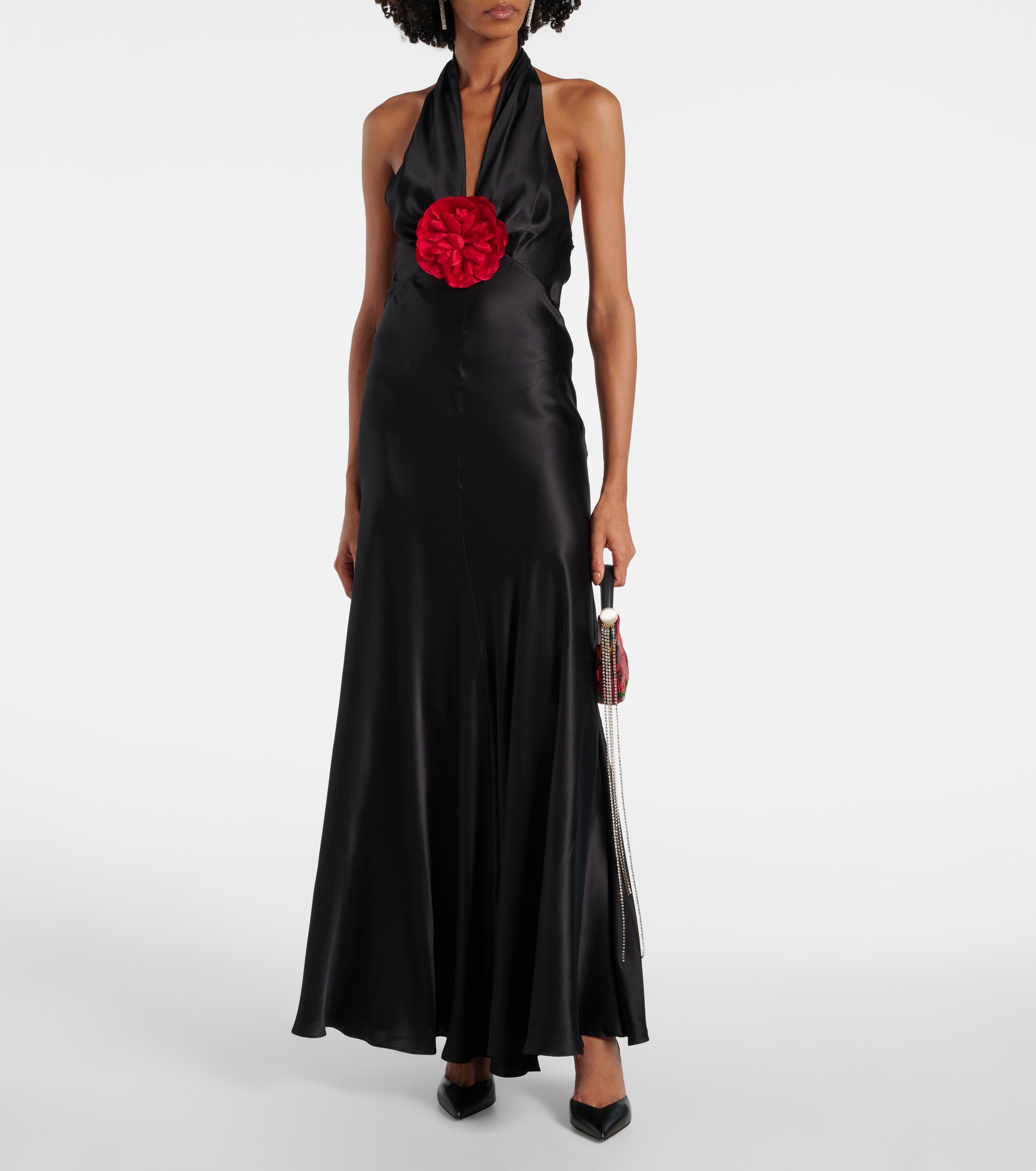 Rodarte Floral-appliqué silk satin maxi dress