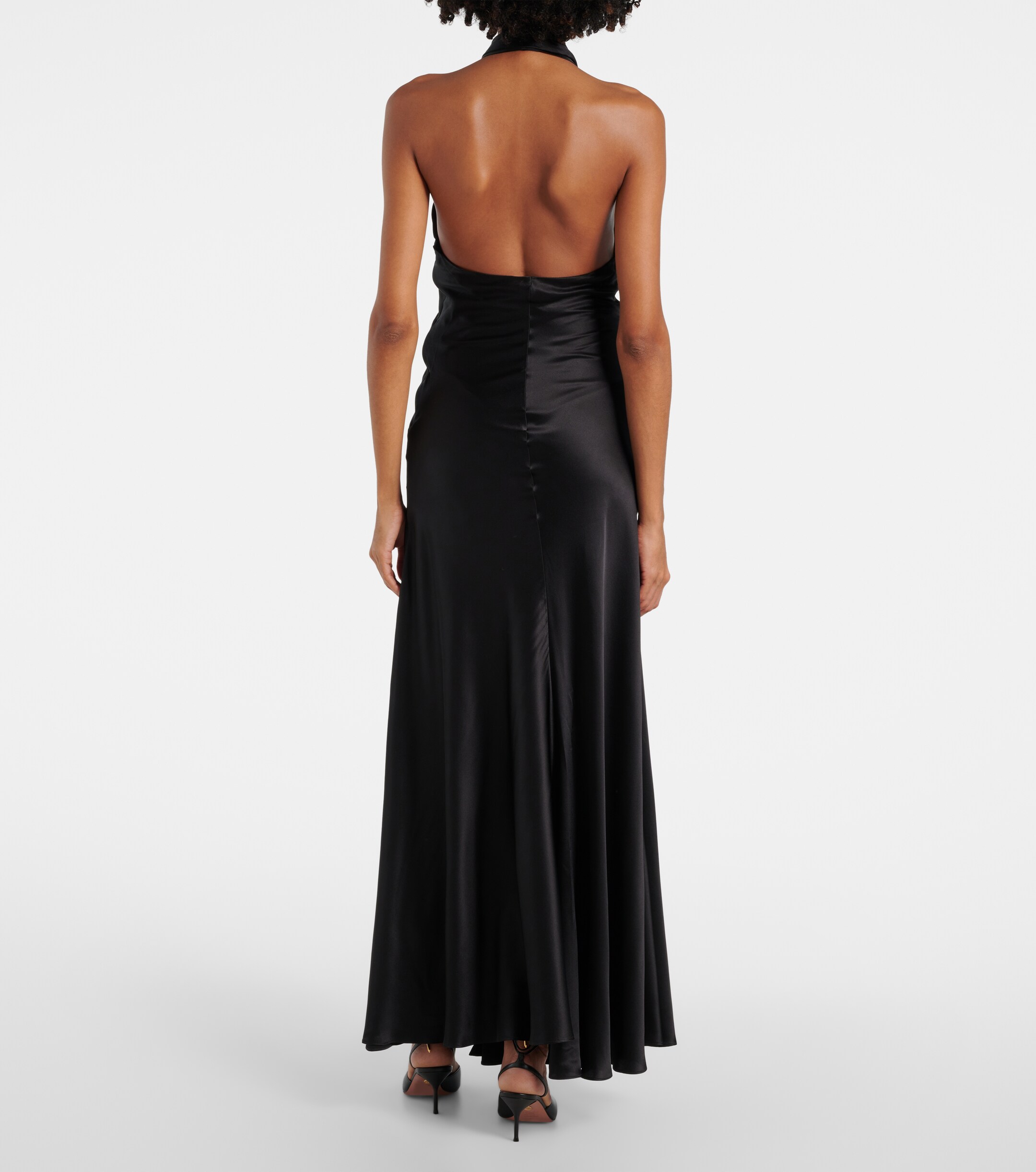 Rodarte Floral-appliqué silk satin maxi dress