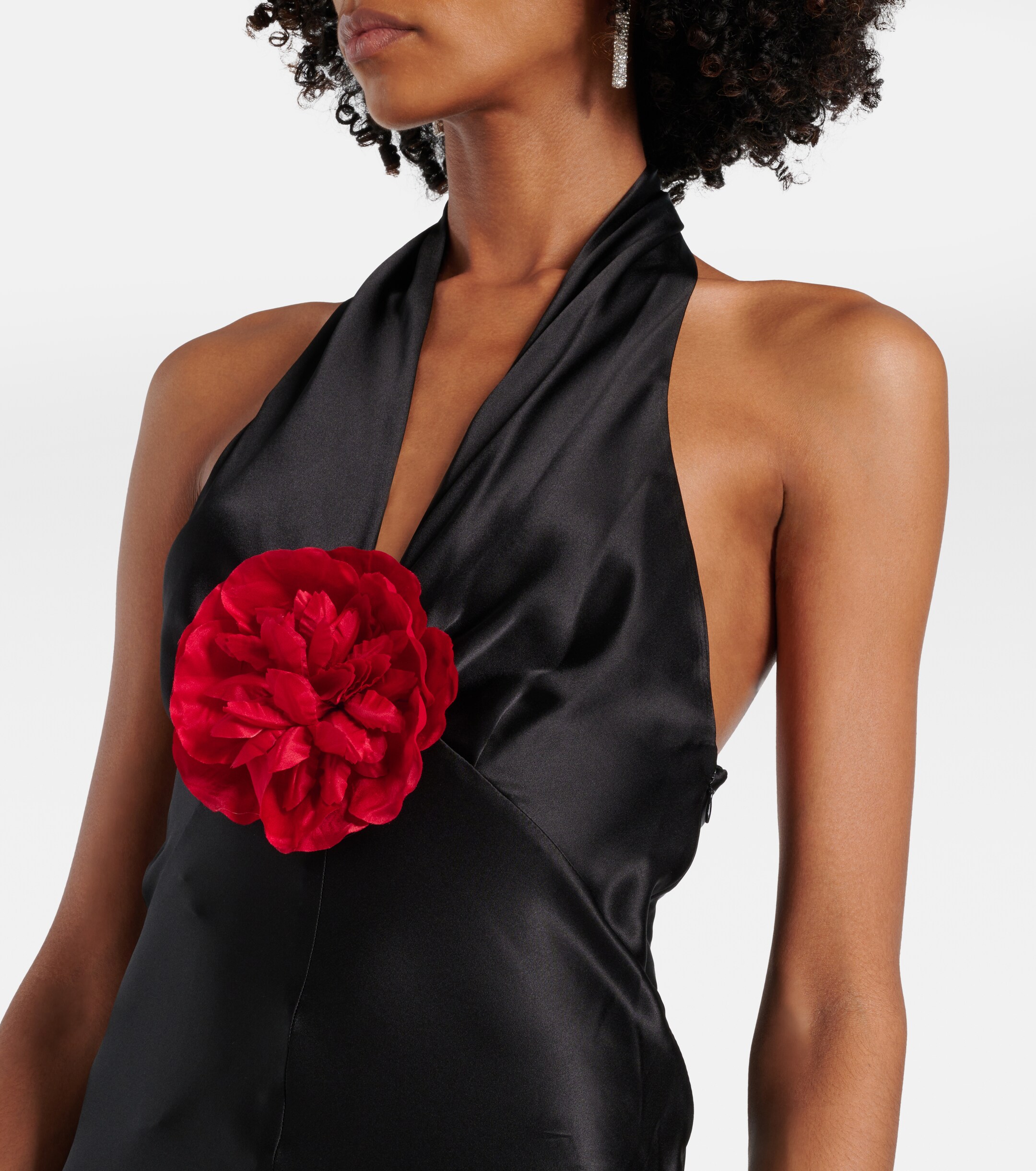 Rodarte Floral-appliqué silk satin maxi dress