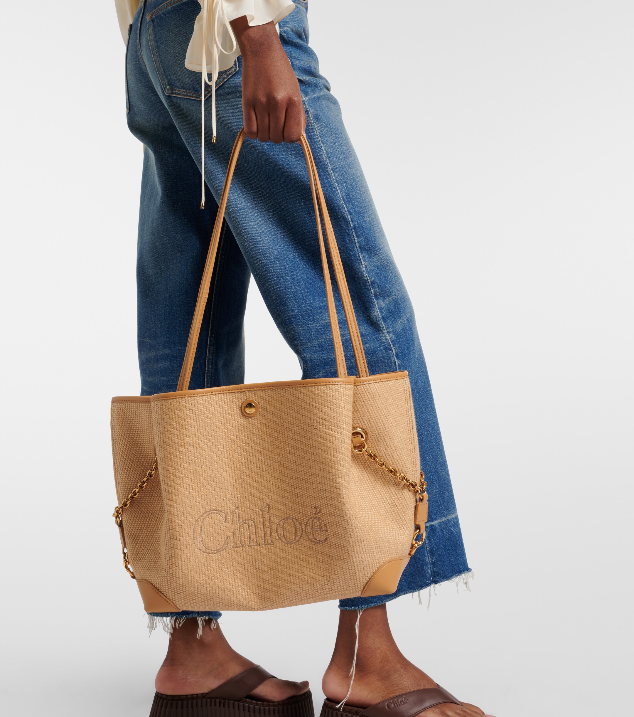 Chloé Chloé Clover Medium raffia-effect tote bag
