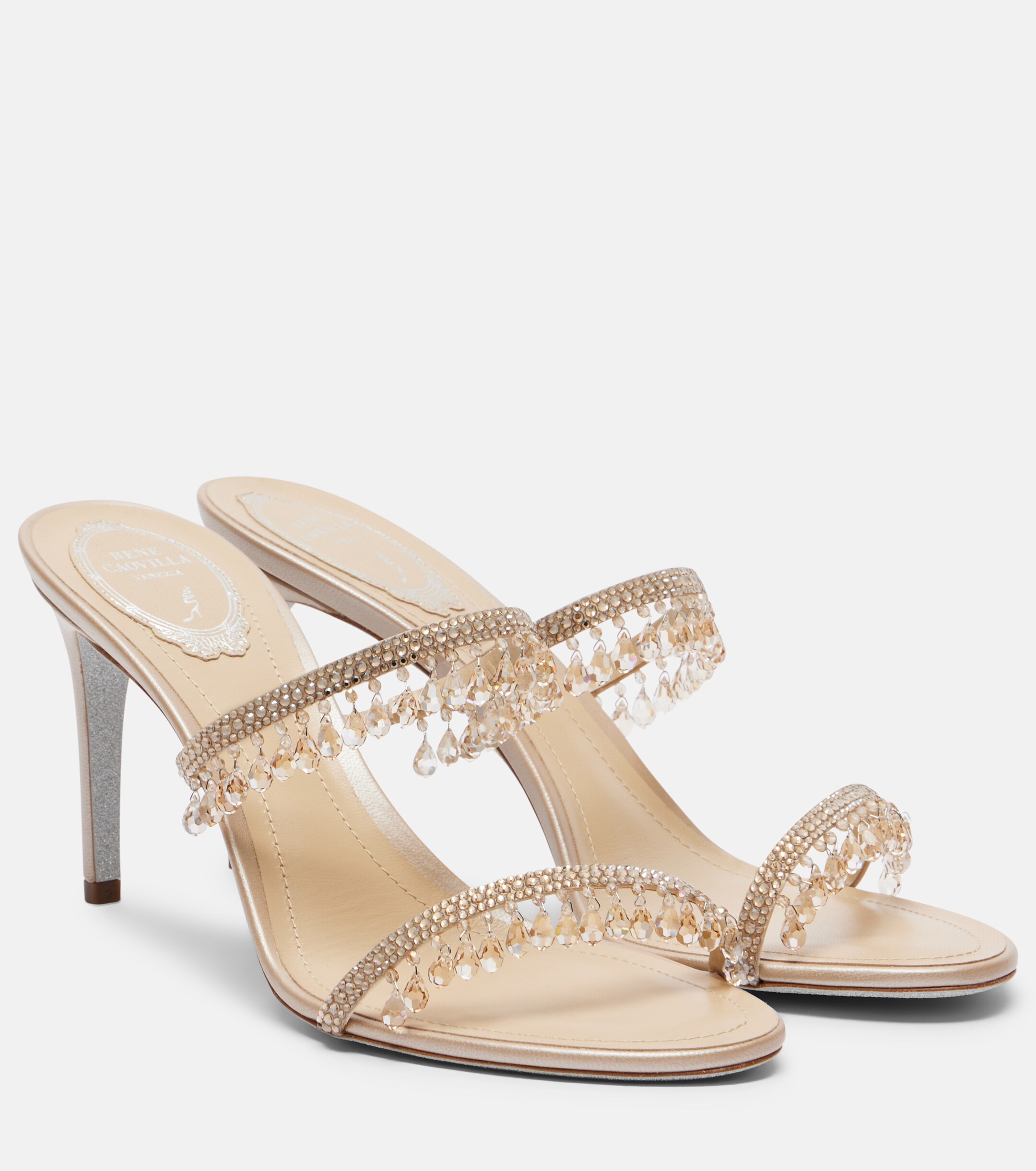 RENÉ CAOVILLA Rene Caovilla Chandelier embellished satin mules
