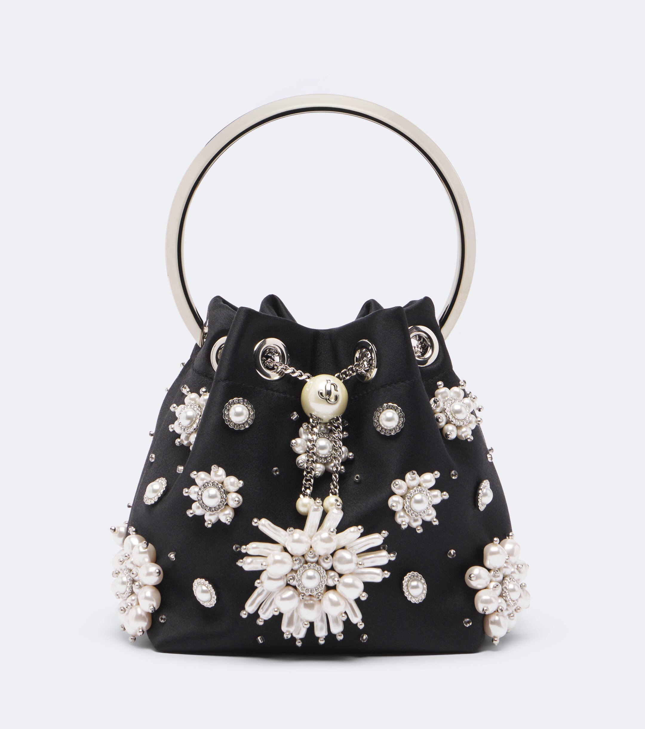 JIMMY CHOO Jimmy Choo Bon Bon embellished satin bucket bag