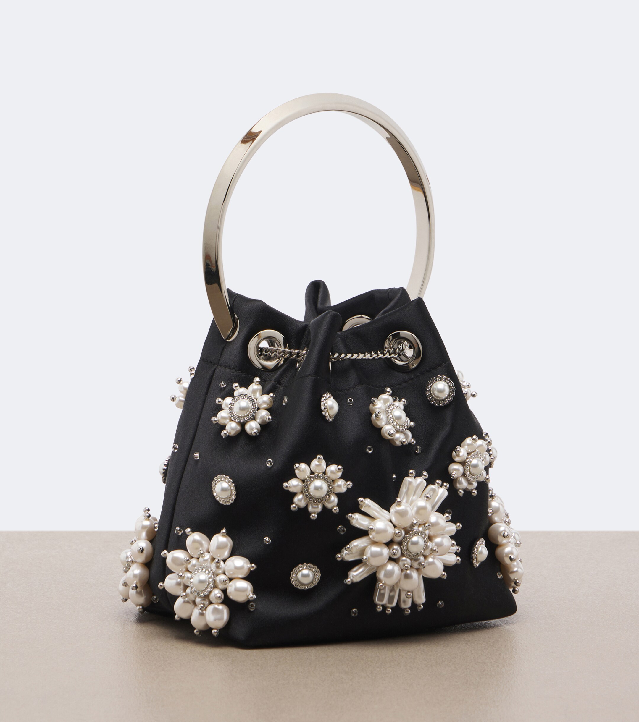 JIMMY CHOO Jimmy Choo Bon Bon embellished satin bucket bag