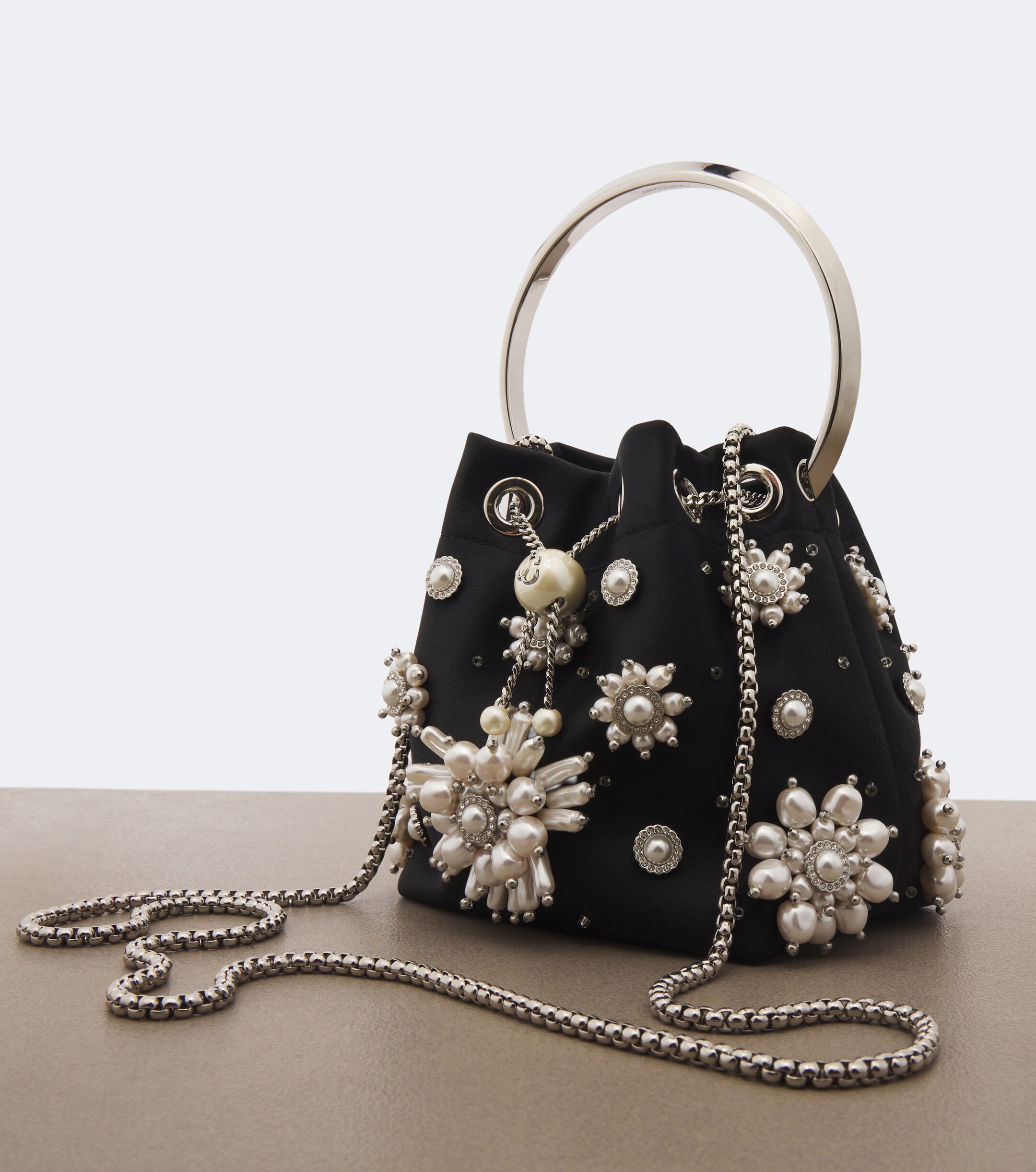 JIMMY CHOO Jimmy Choo Bon Bon embellished satin bucket bag