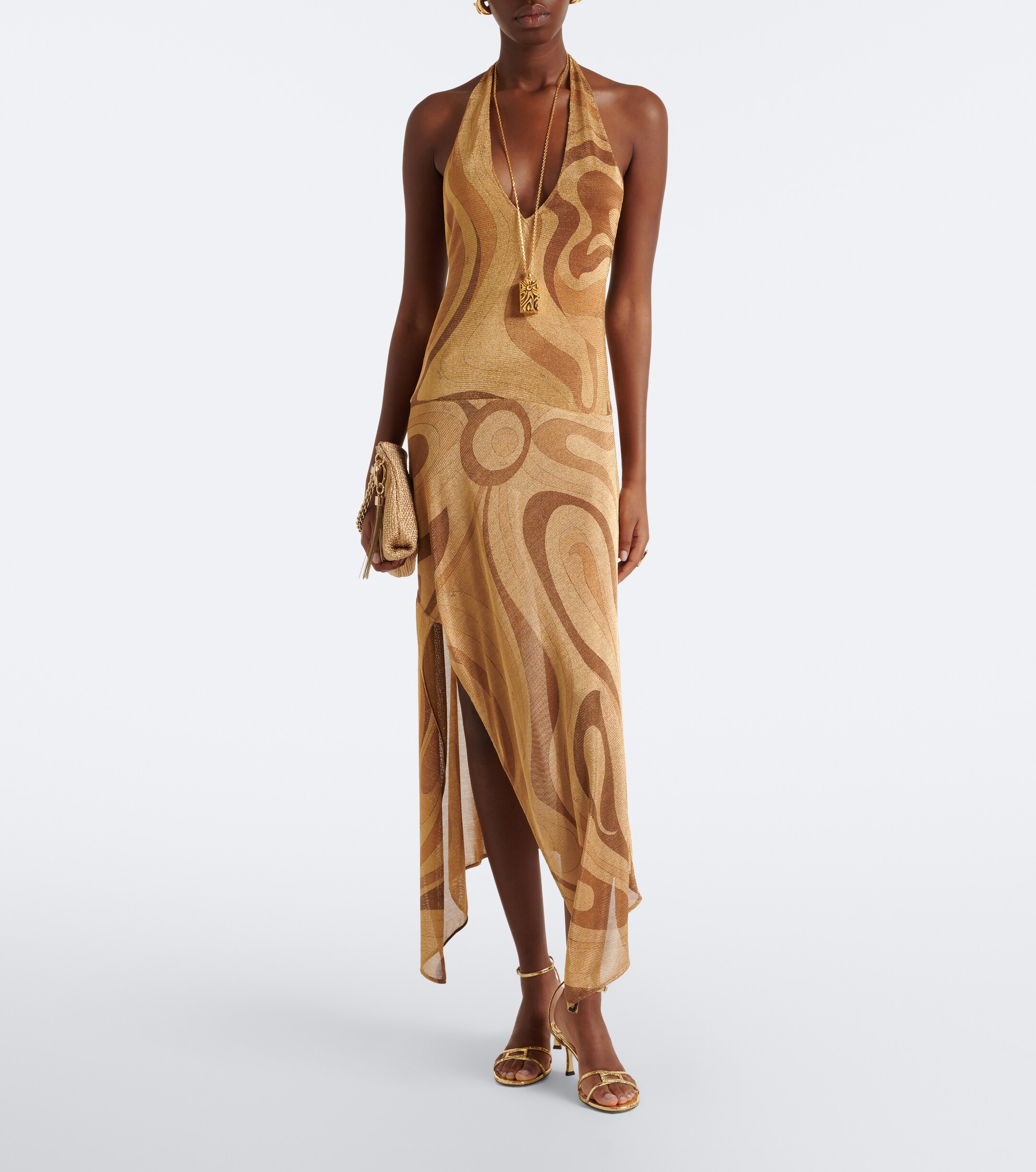 Pucci Pucci Marmo asymmetric Lurex voile midi dress