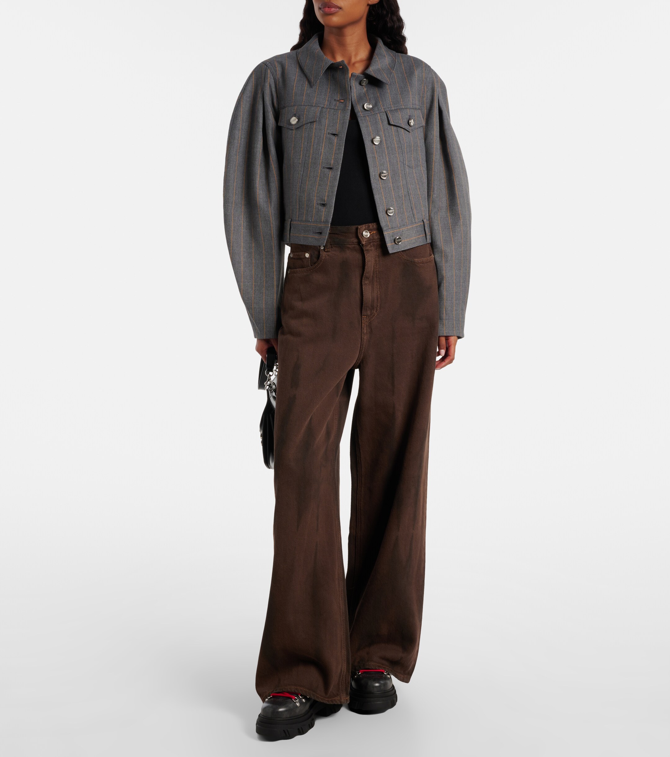 GANNI Pinstripe cropped jacket Plush