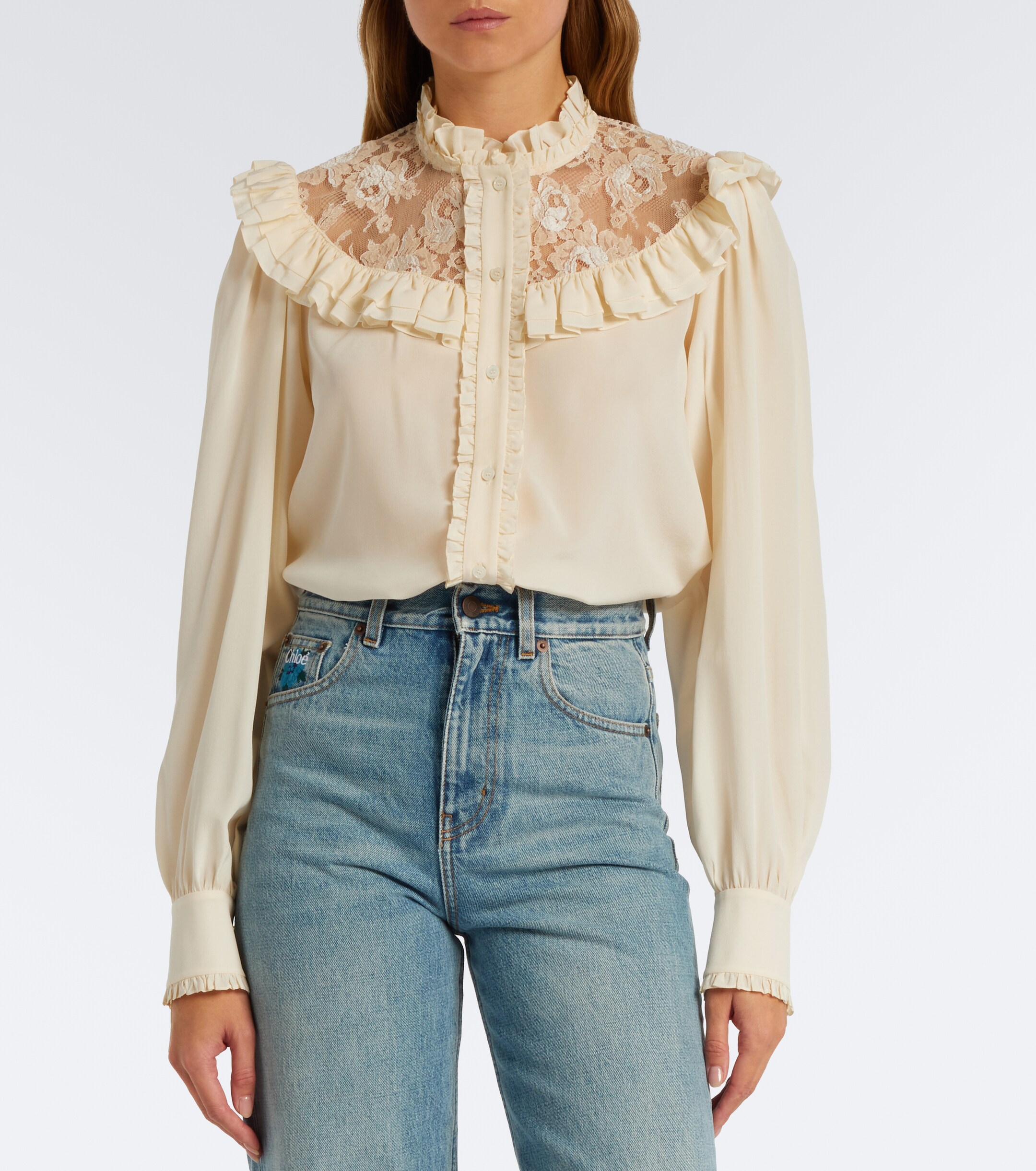 Chloé Chloé Lace-trimmed silk crêpe de chine blouse