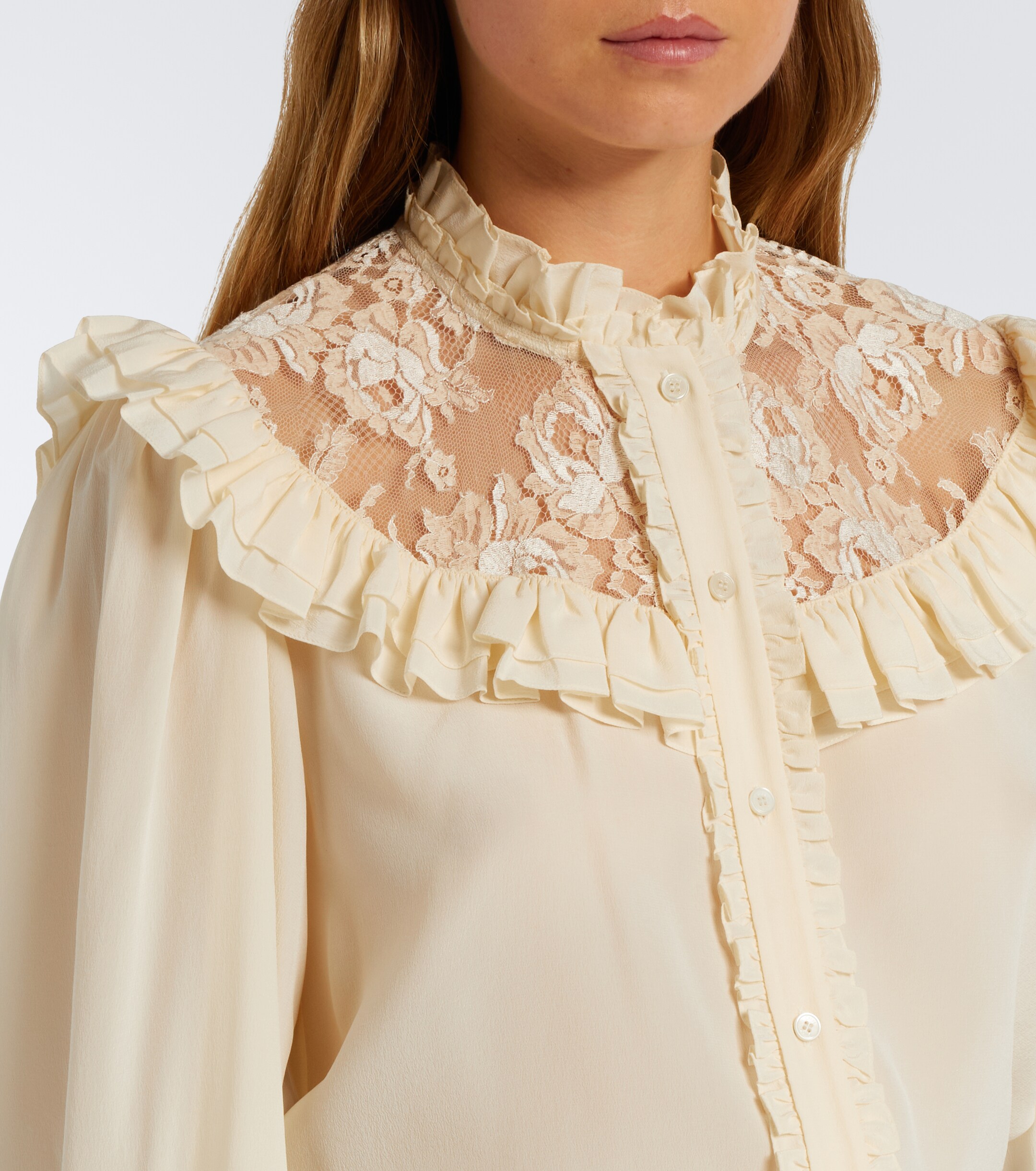 Chloé Chloé Lace-trimmed silk crêpe de chine blouse