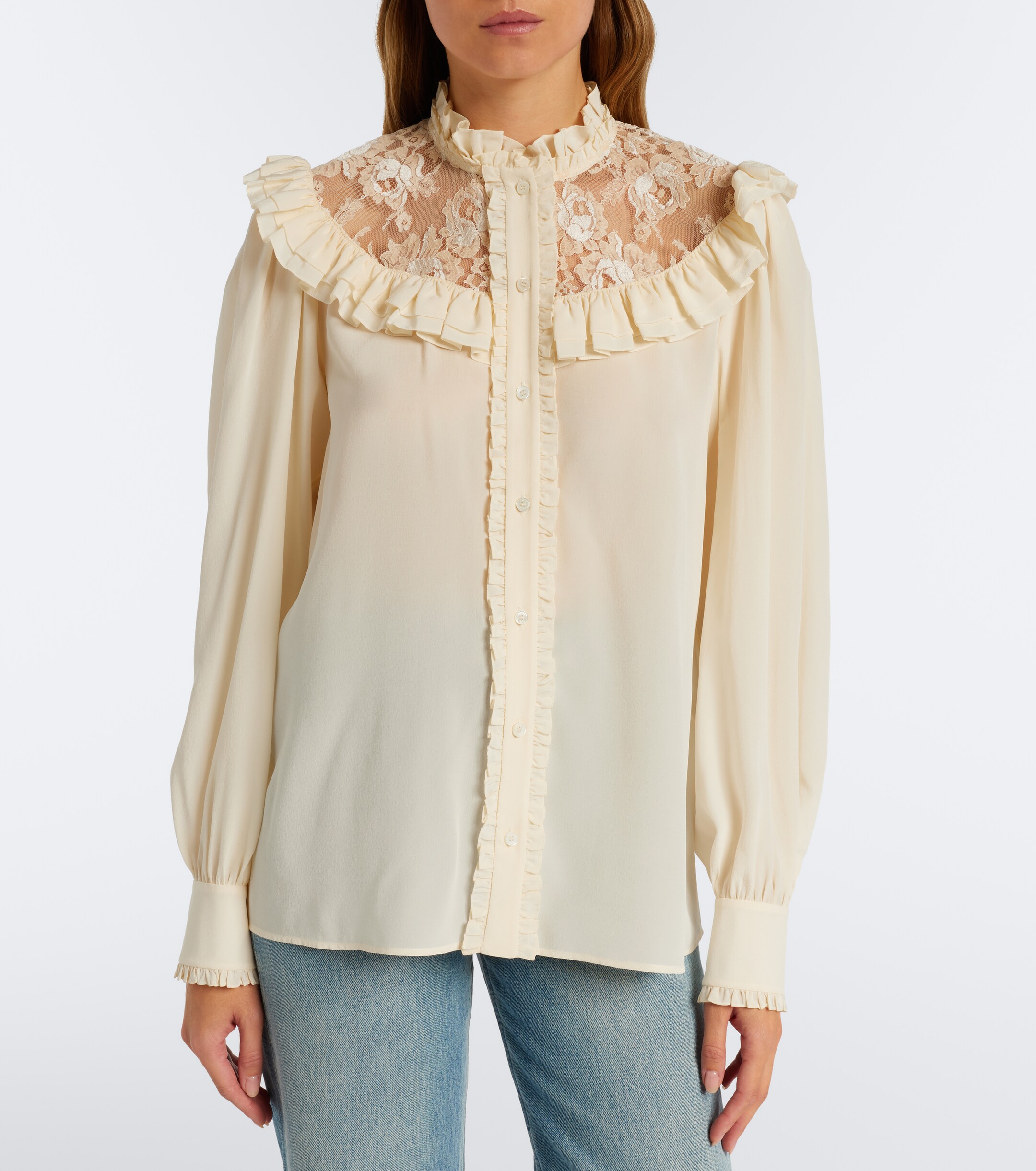 Chloé Chloé Lace-trimmed silk crêpe de chine blouse