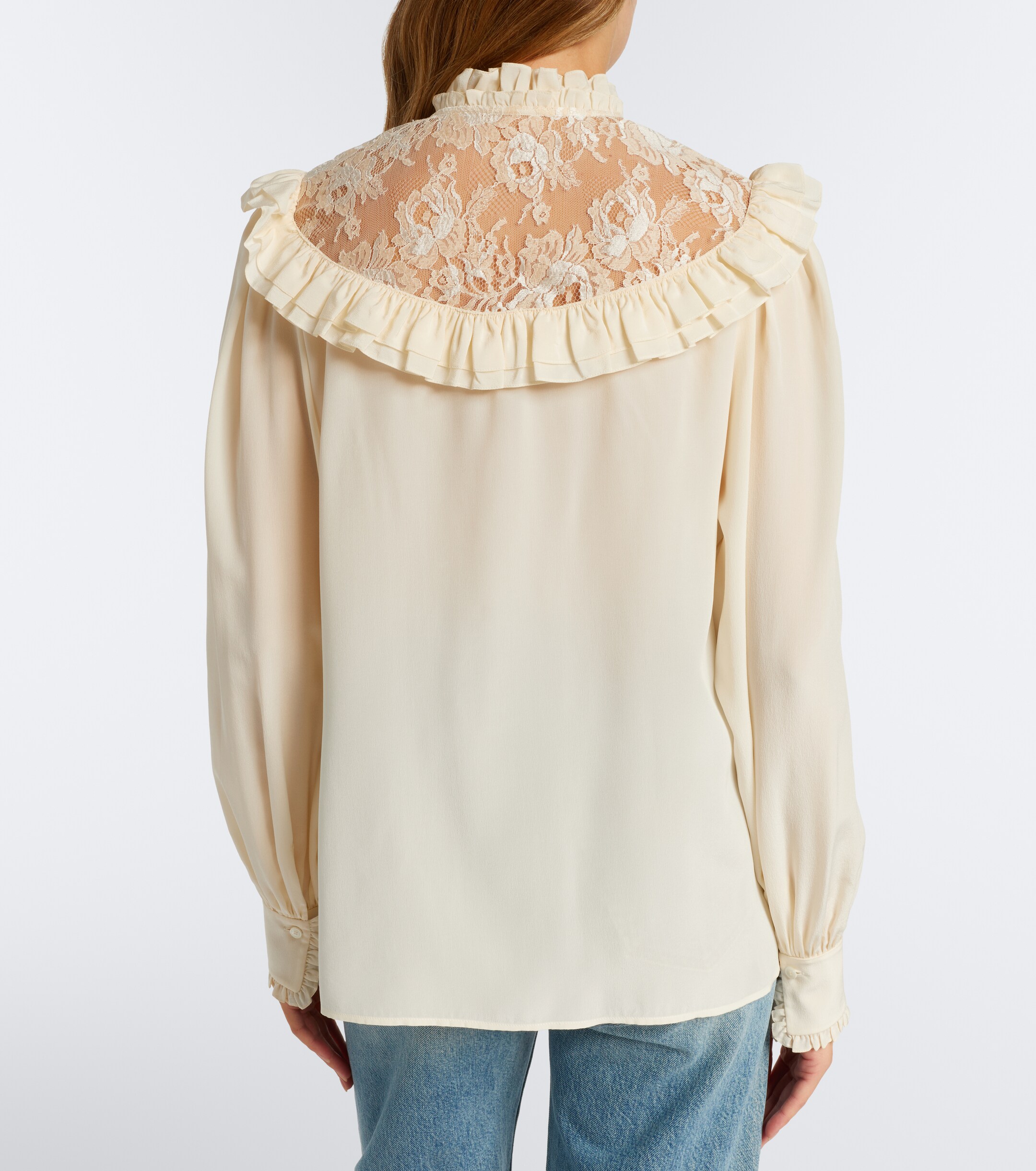 Chloé Chloé Lace-trimmed silk crêpe de chine blouse