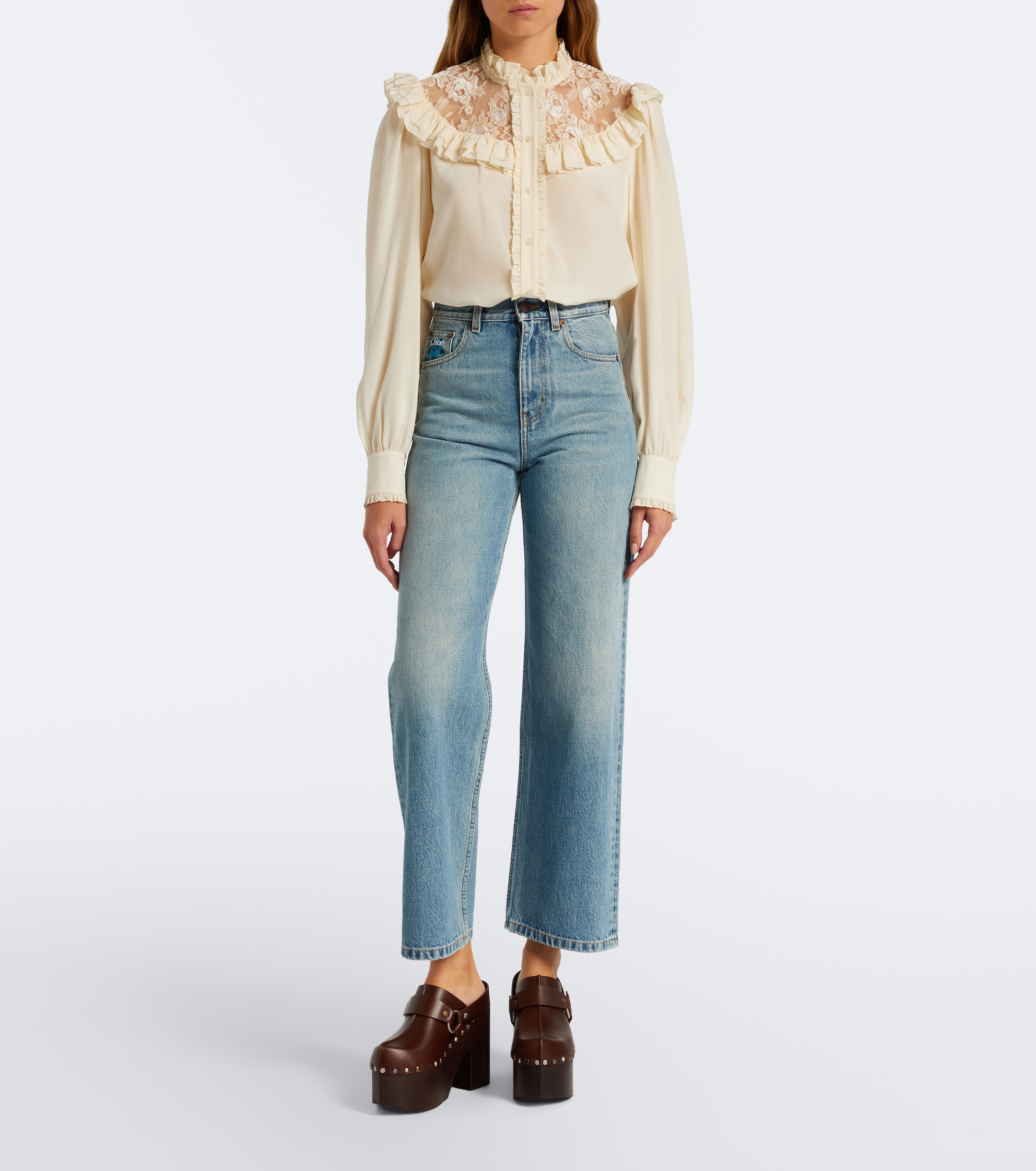 Chloé Chloé Lace-trimmed silk crêpe de chine blouse