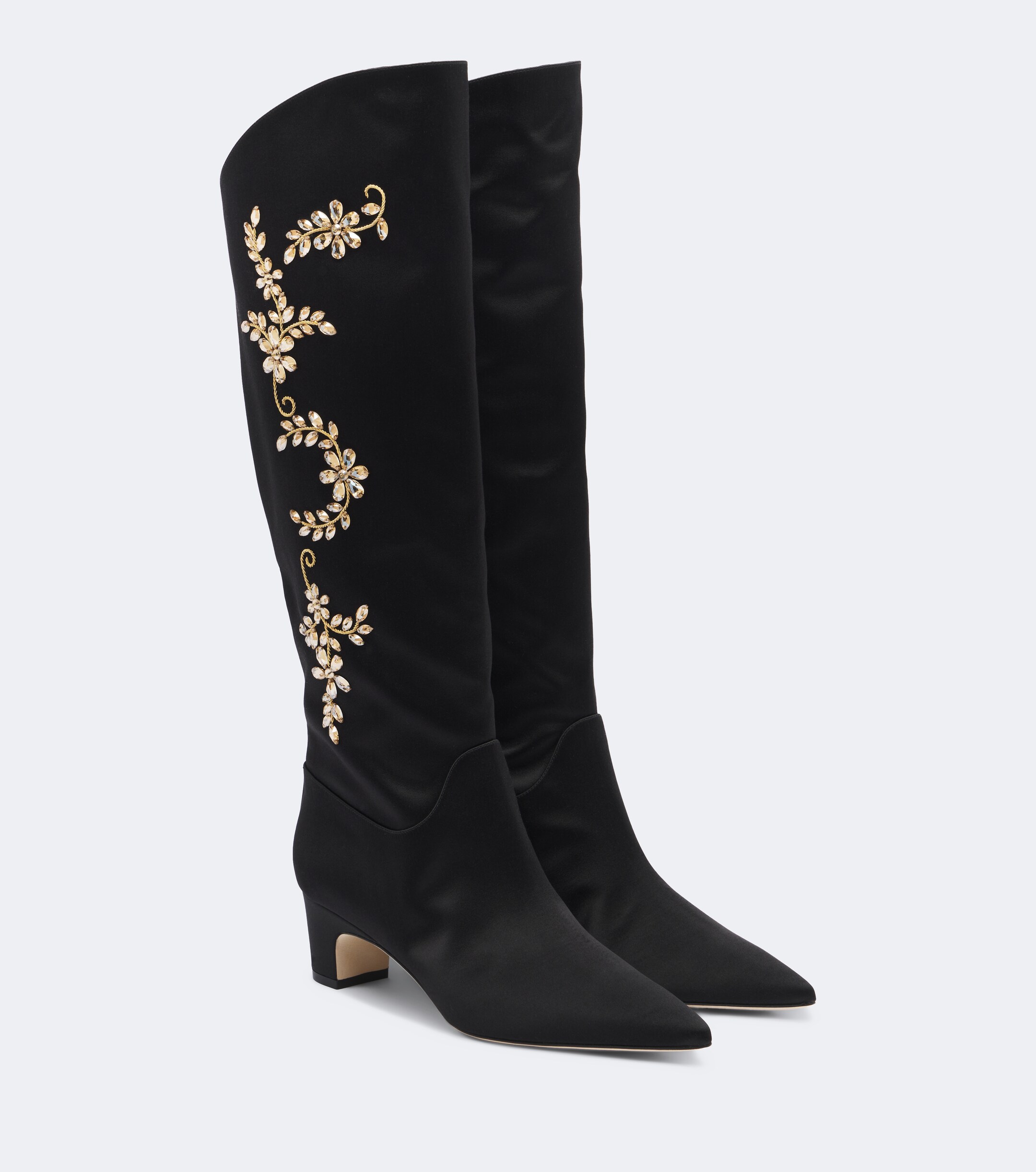 MANOLO BLAHNIK Manolo Blahnik Dispasa embellished satin knee-high boots