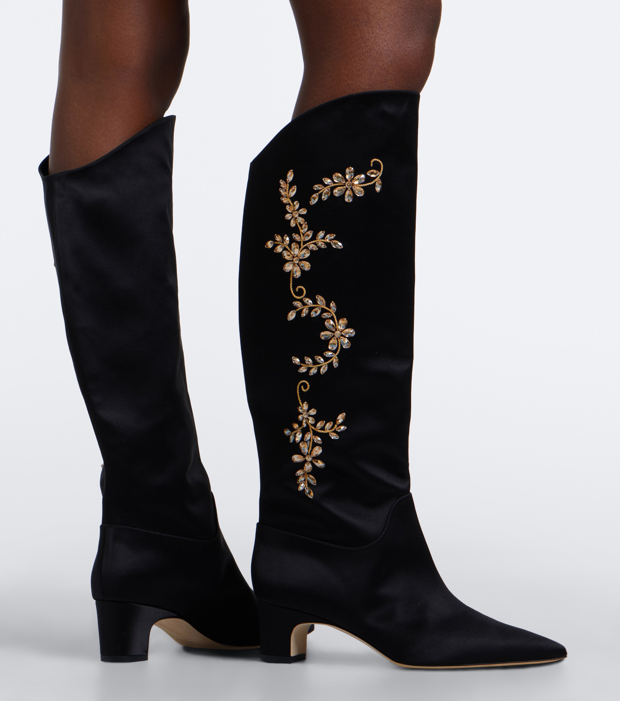 MANOLO BLAHNIK Manolo Blahnik Dispasa embellished satin knee-high boots