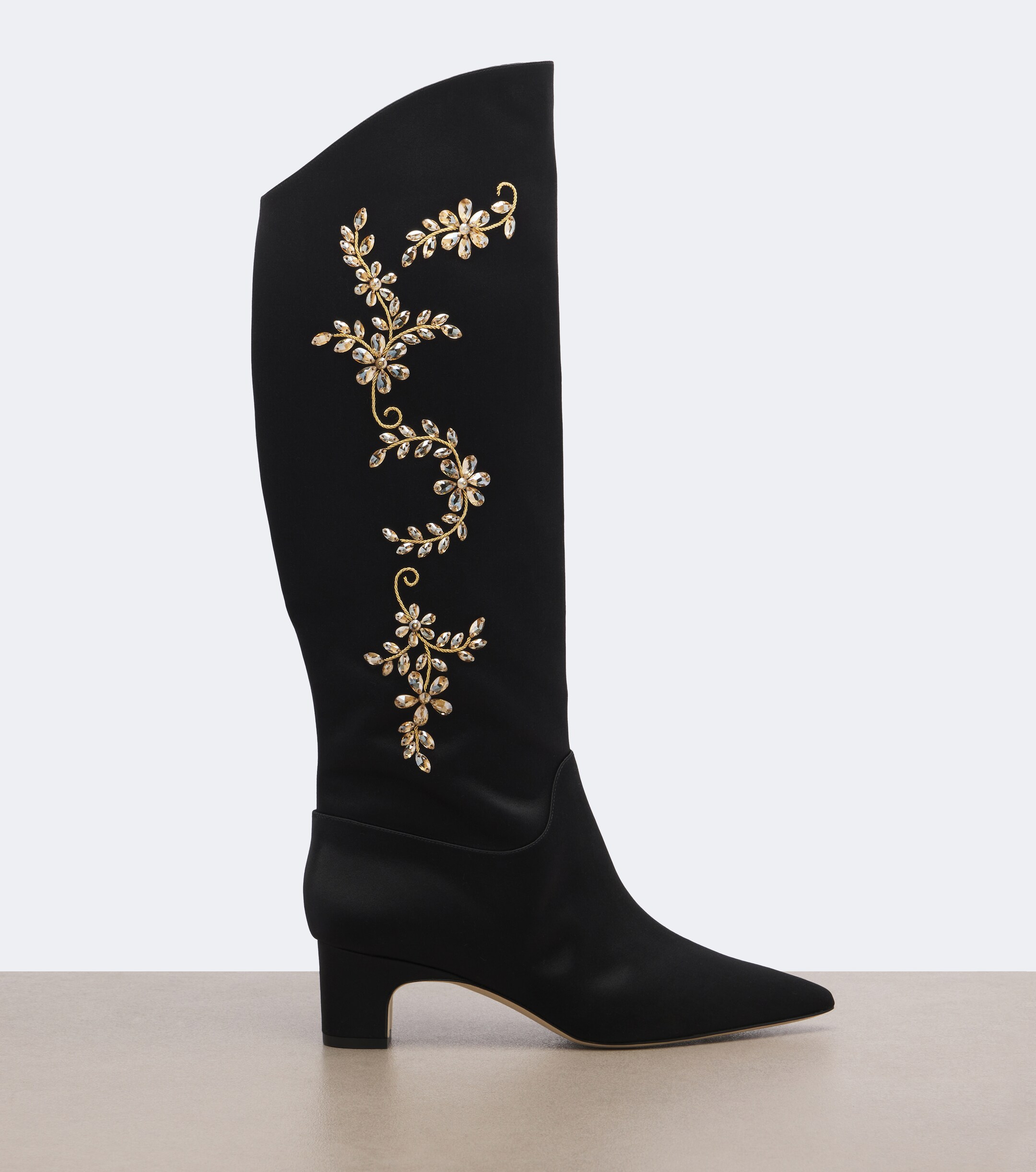 MANOLO BLAHNIK Manolo Blahnik Dispasa embellished satin knee-high boots