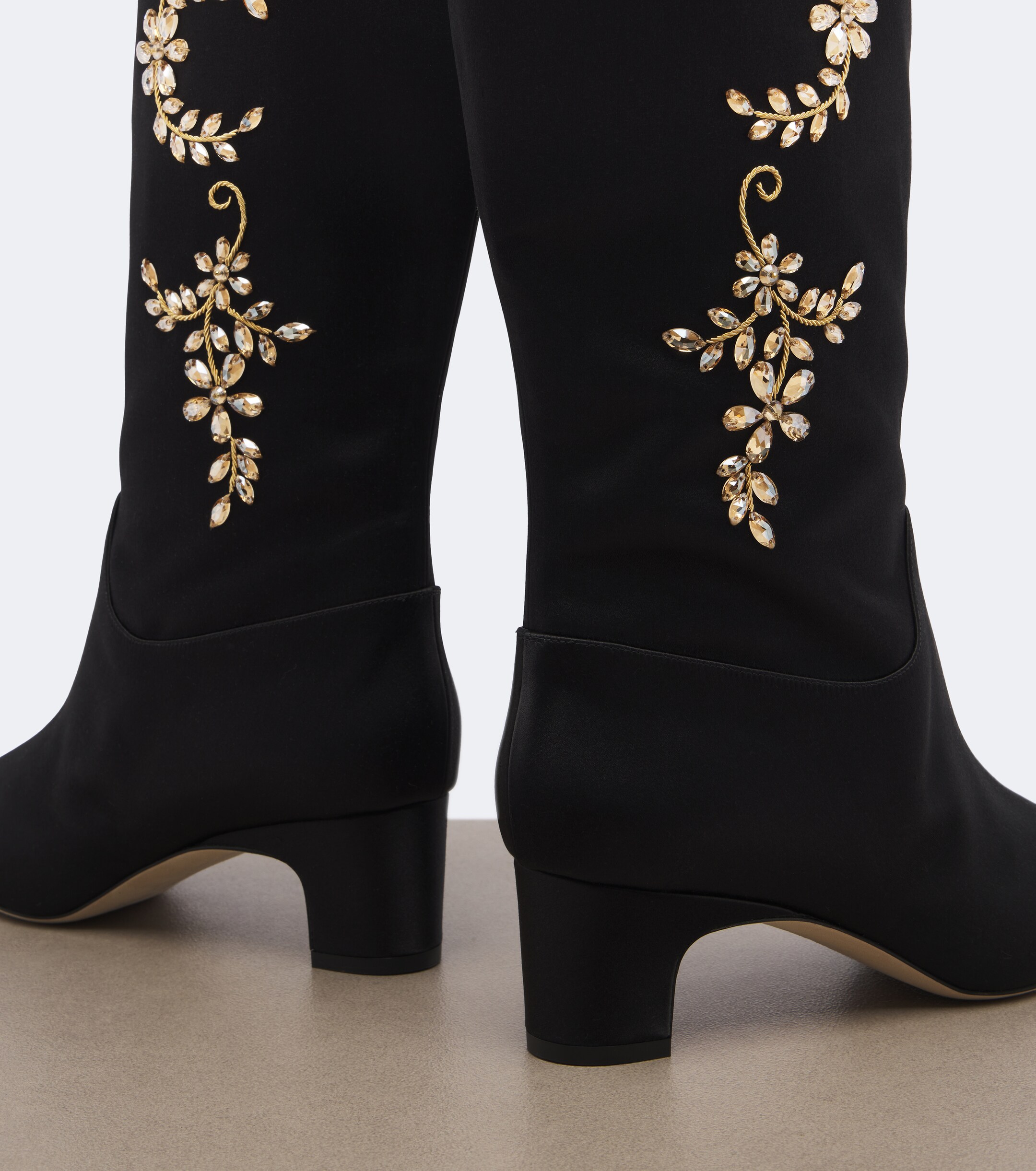 MANOLO BLAHNIK Manolo Blahnik Dispasa embellished satin knee-high boots