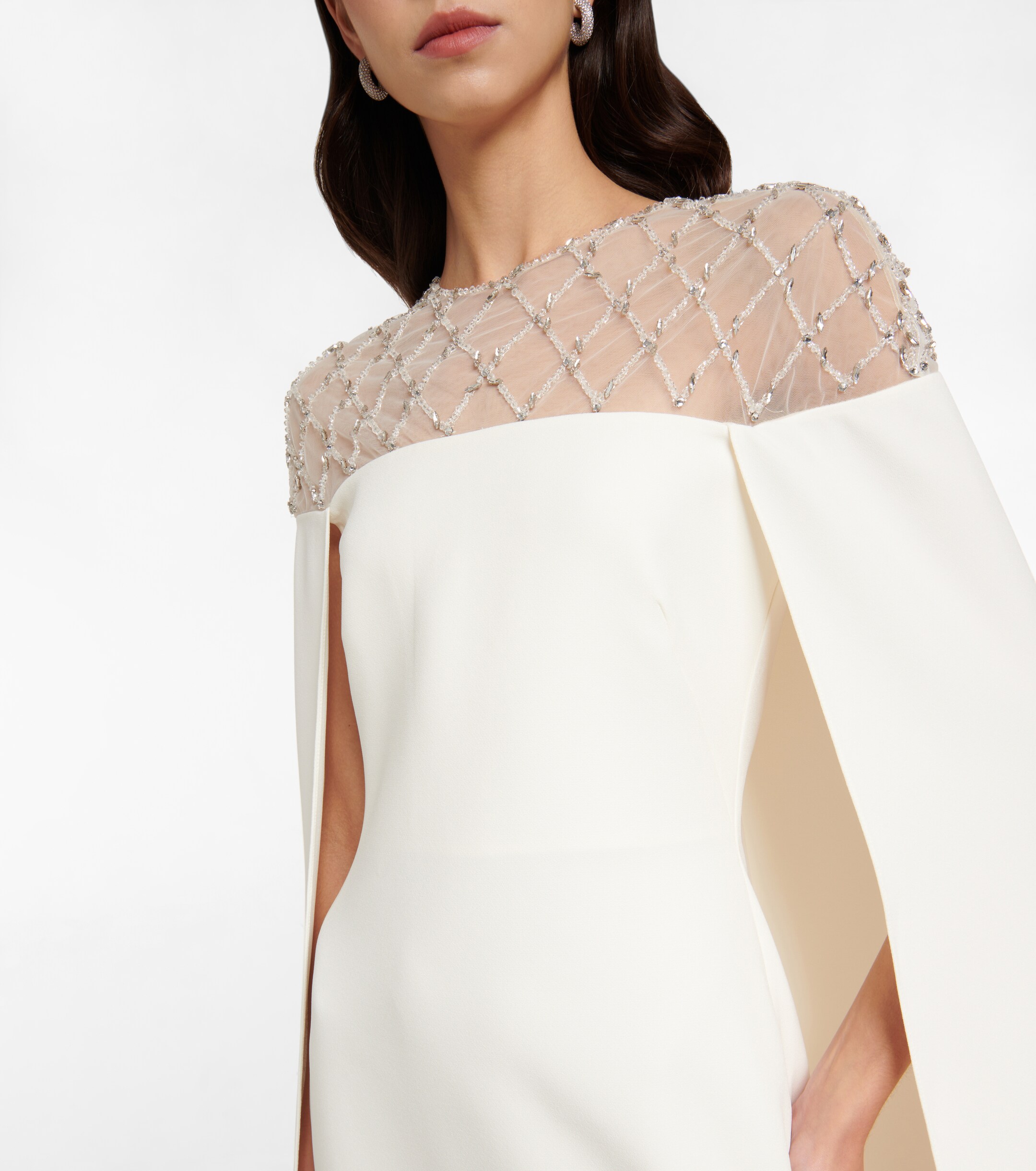 Safiyaa Bridal embellished crêpe cape gown