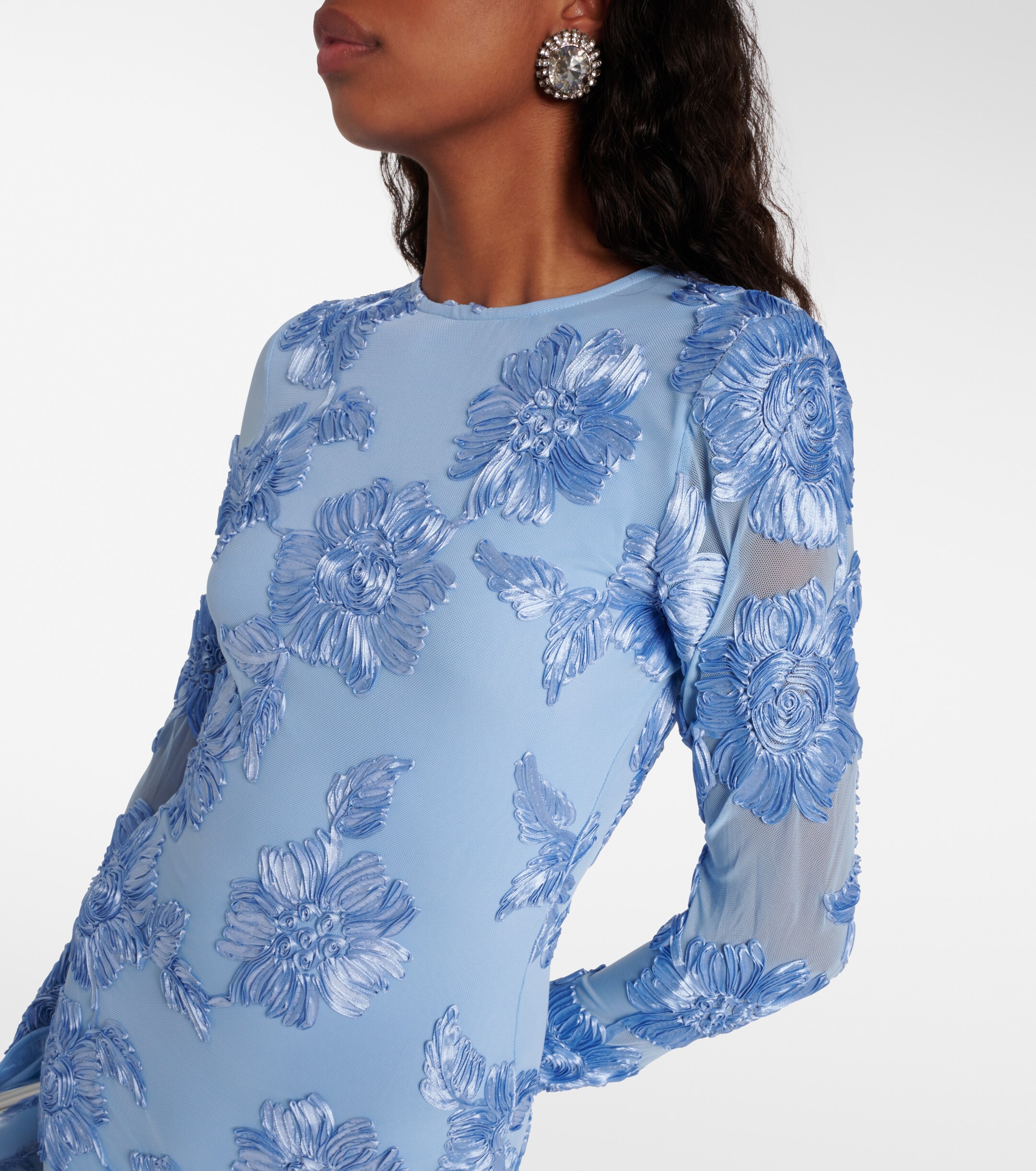 Rotate Bridal floral-appliqué mesh minidress