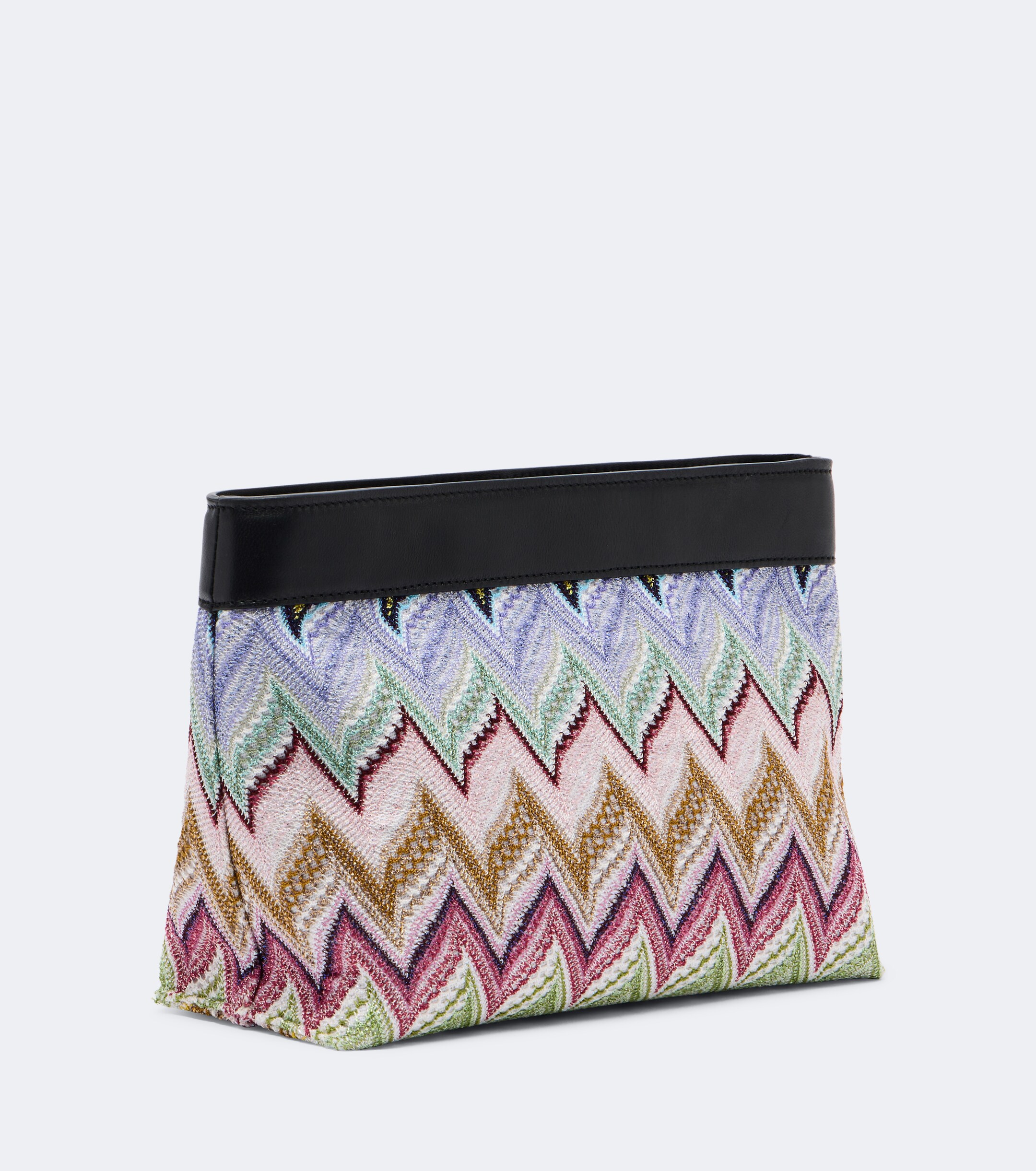 Missoni Zigzag leather-trimmed lamé pouch