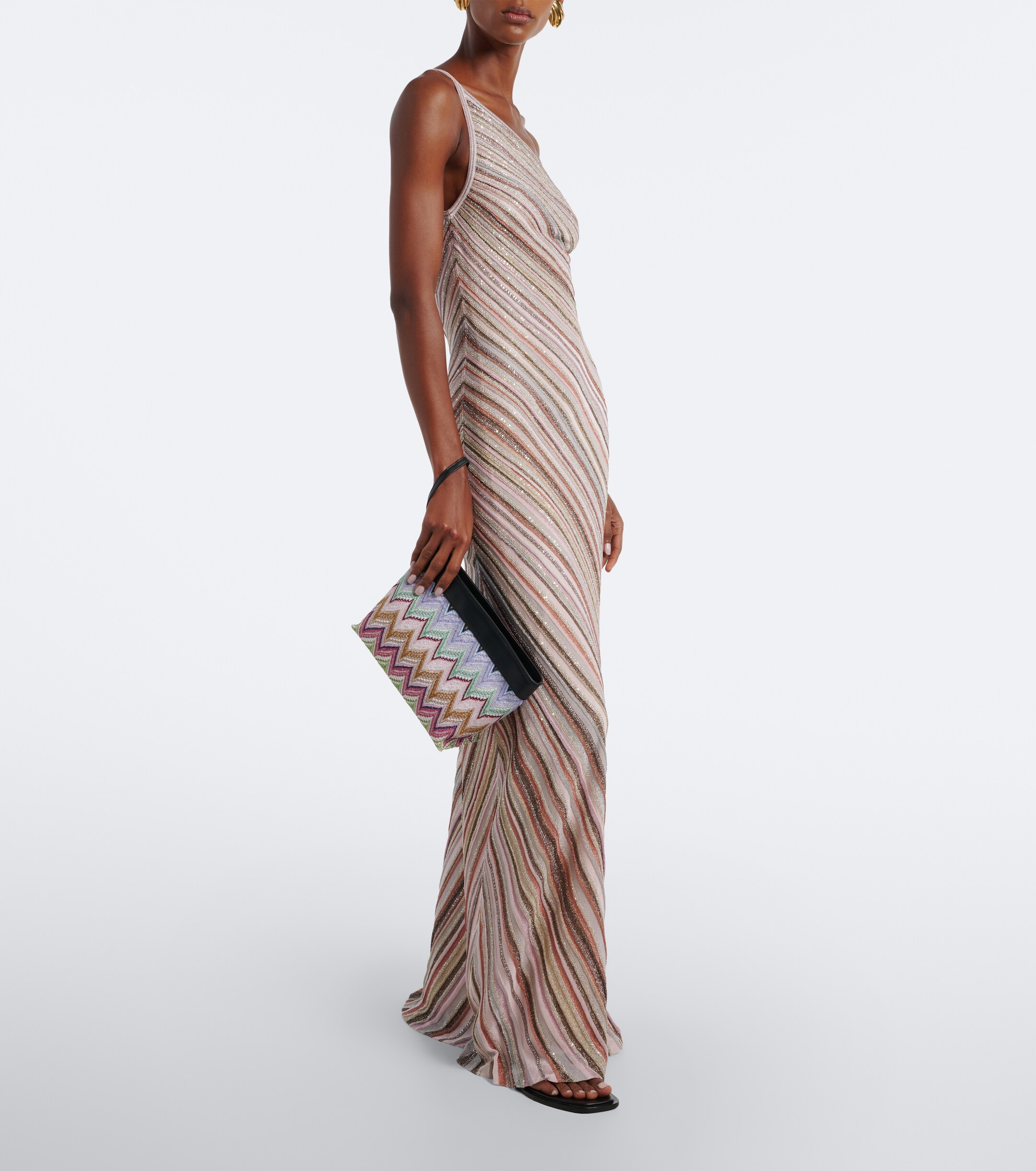 Missoni Zigzag leather-trimmed lamé pouch