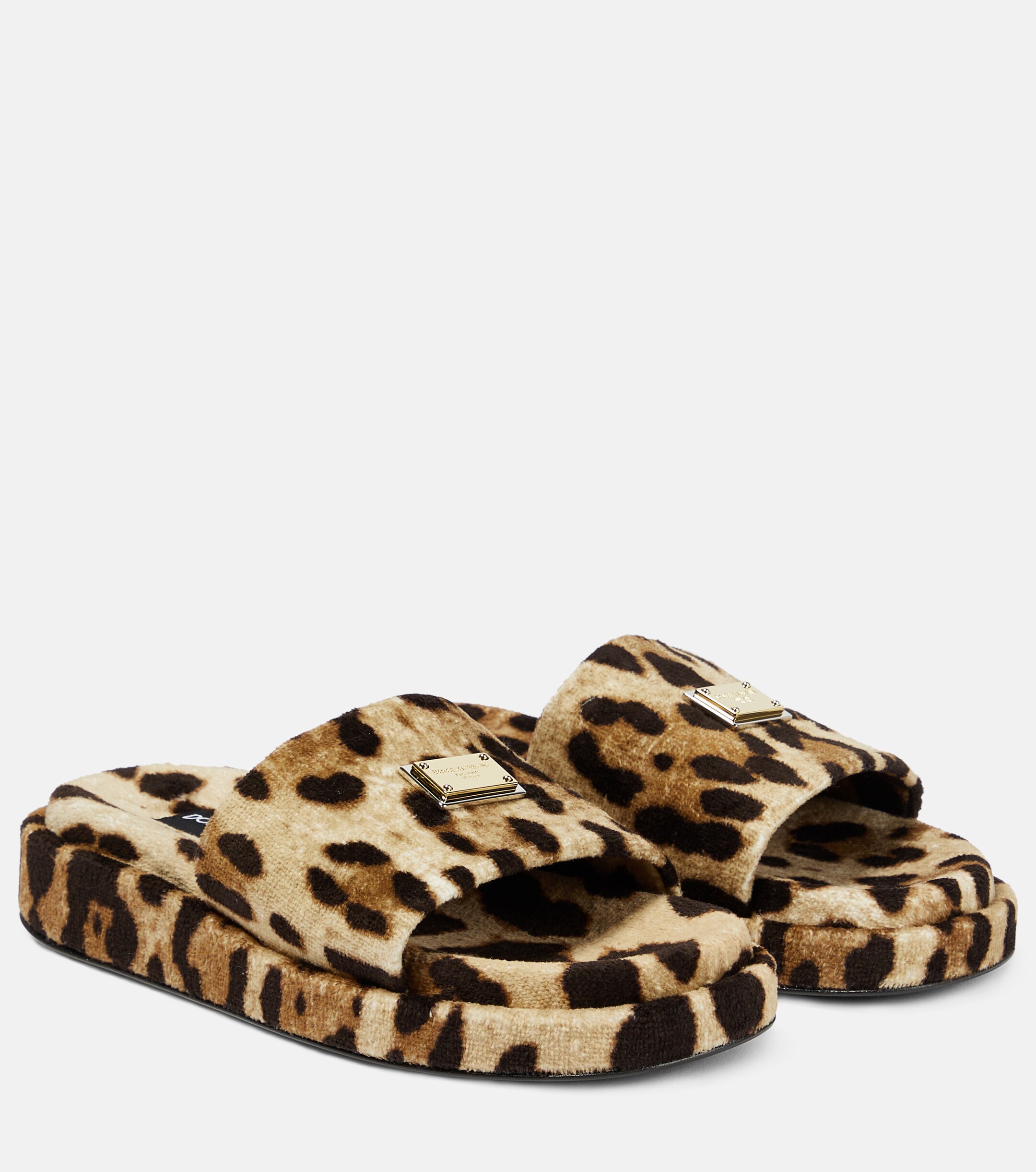 Dolce&Gabbana Logo leopard-print terrycloth slides