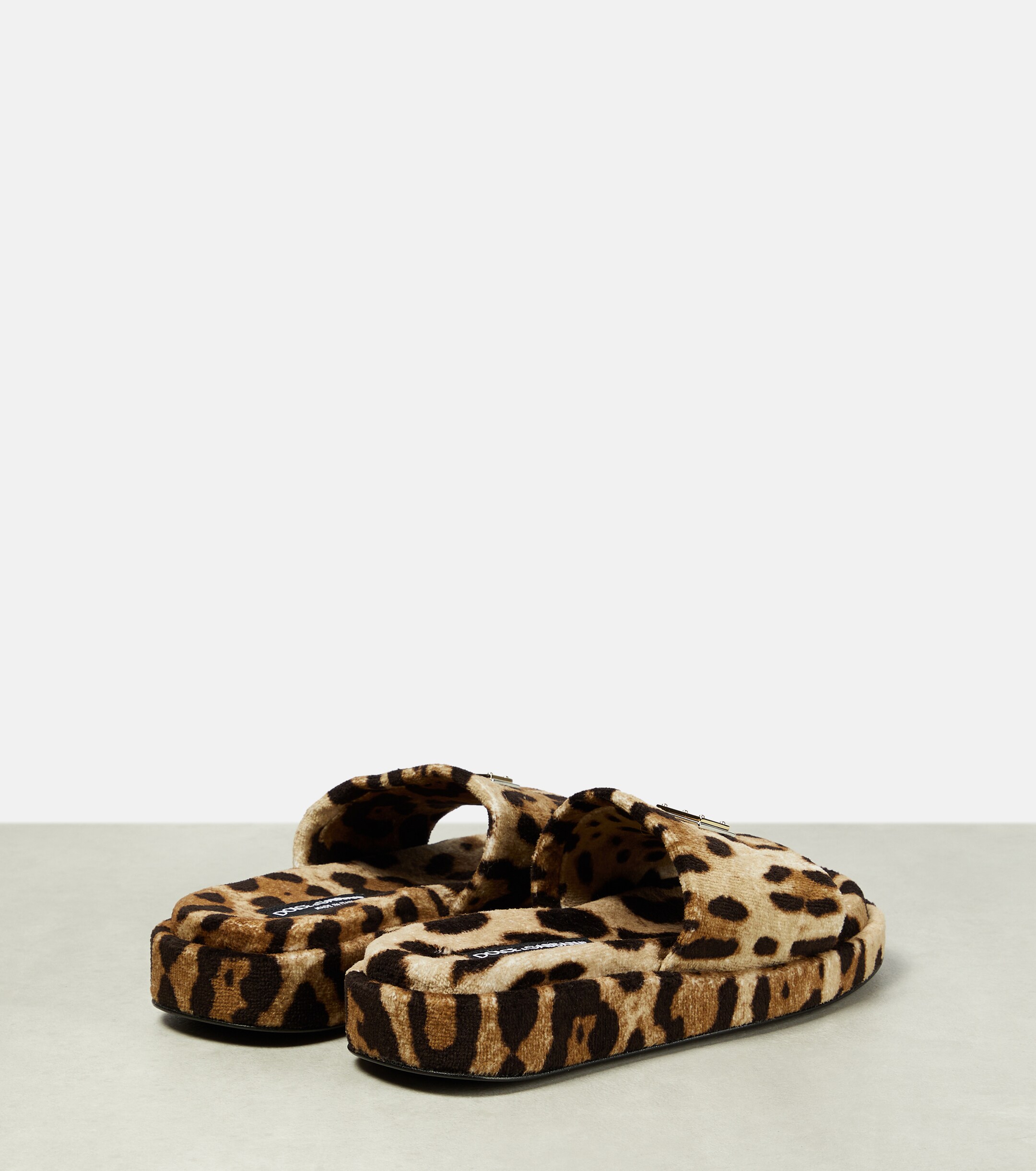 Dolce&Gabbana Logo leopard-print terrycloth slides