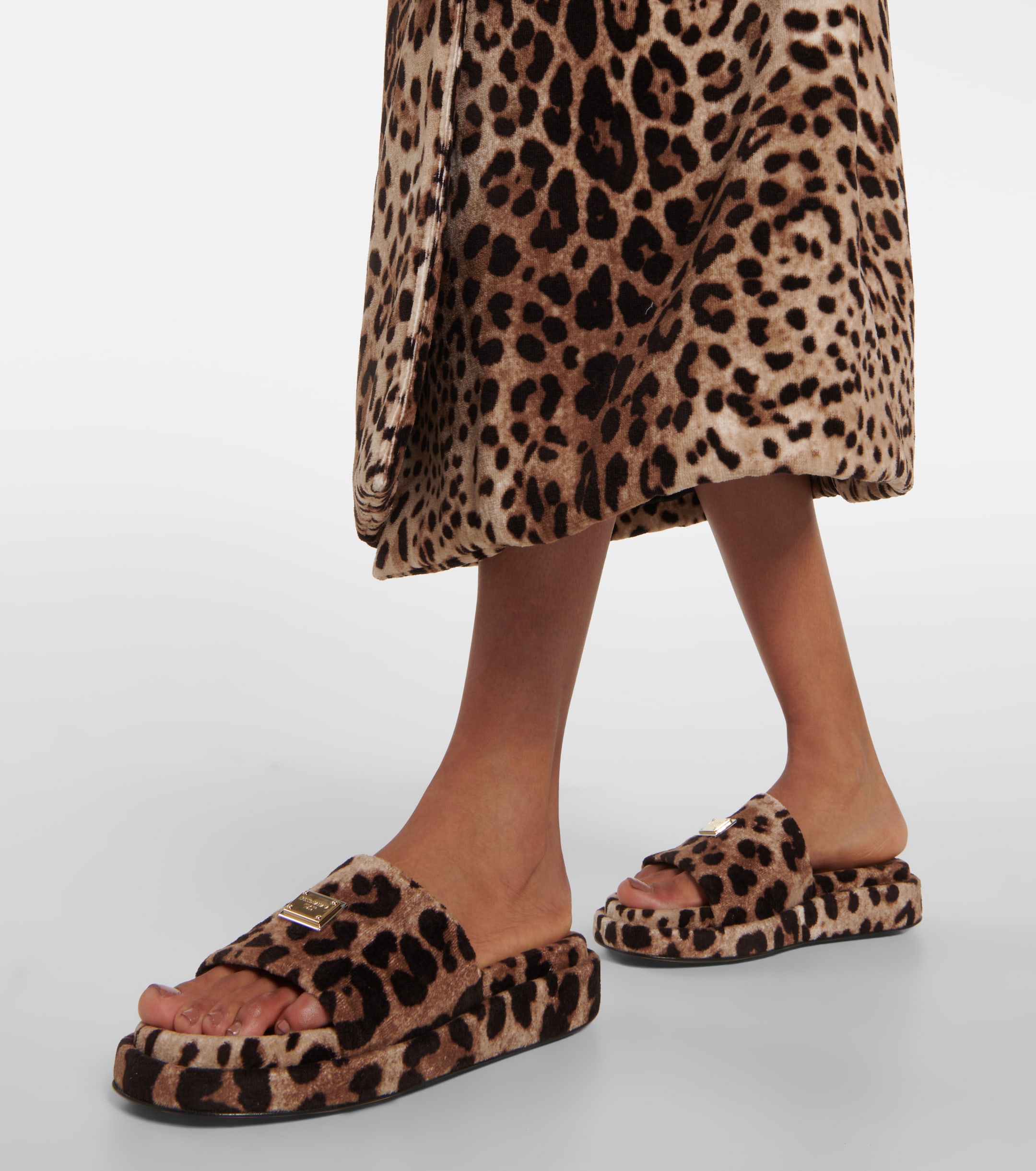 Dolce&Gabbana Logo leopard-print terrycloth slides