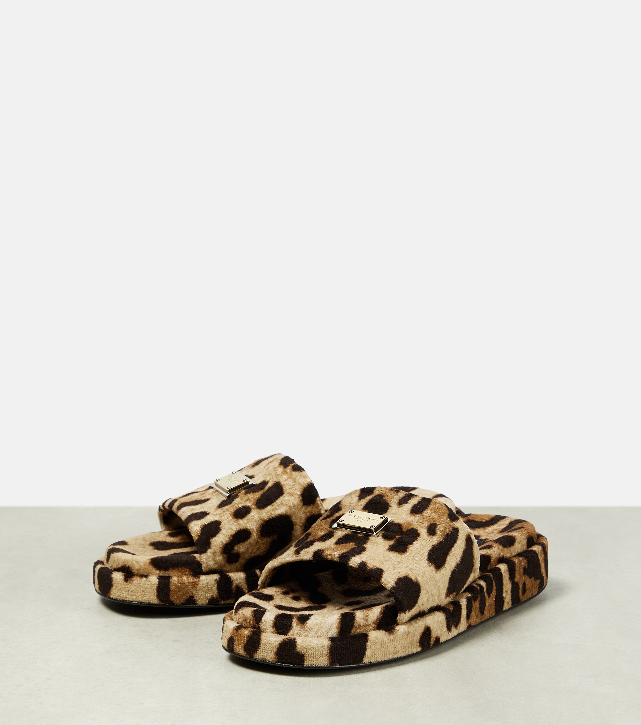 Dolce&Gabbana Logo leopard-print terrycloth slides