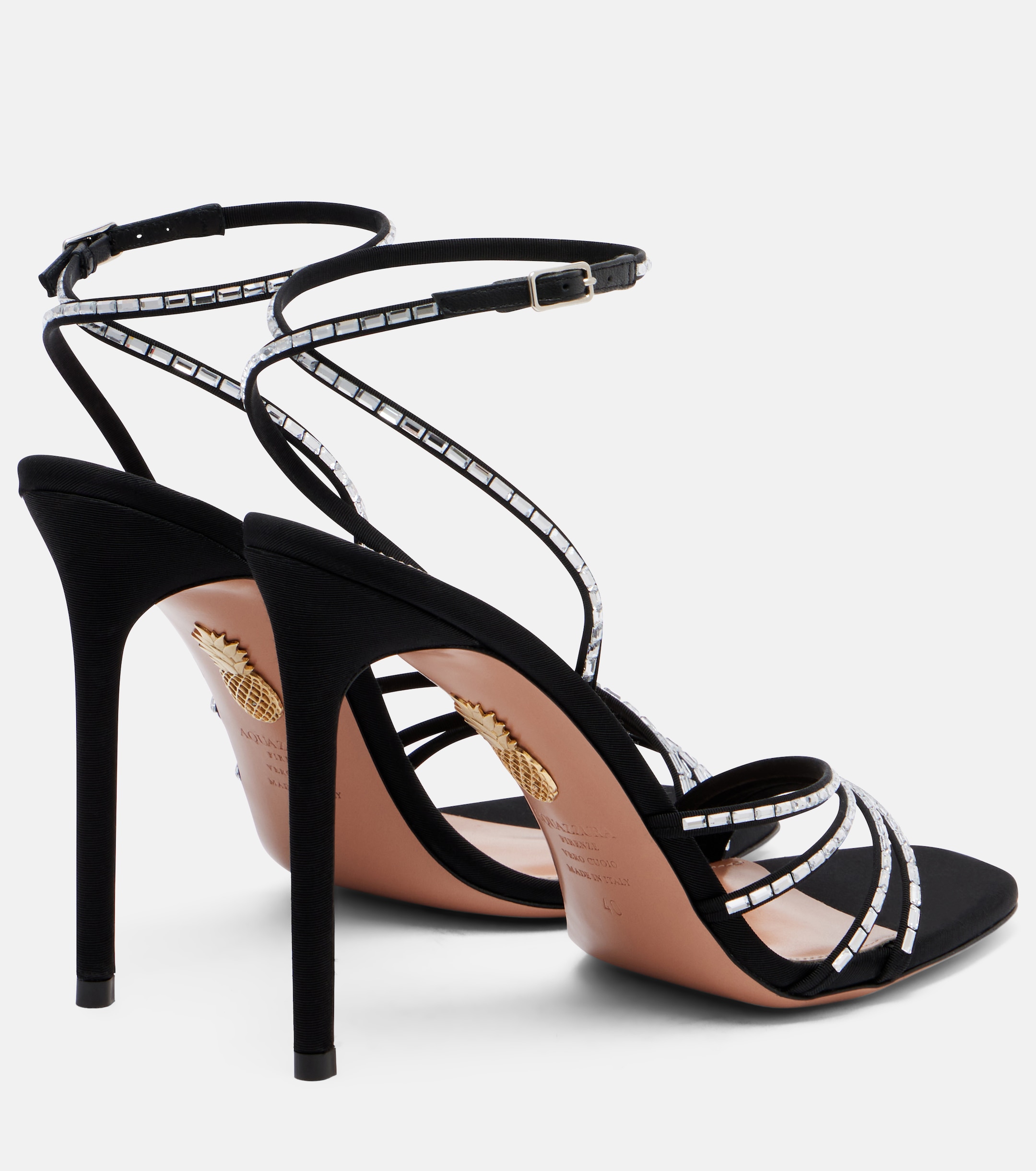 AQUAZZURA Mistica 105 embellished satin sandals thumbnail