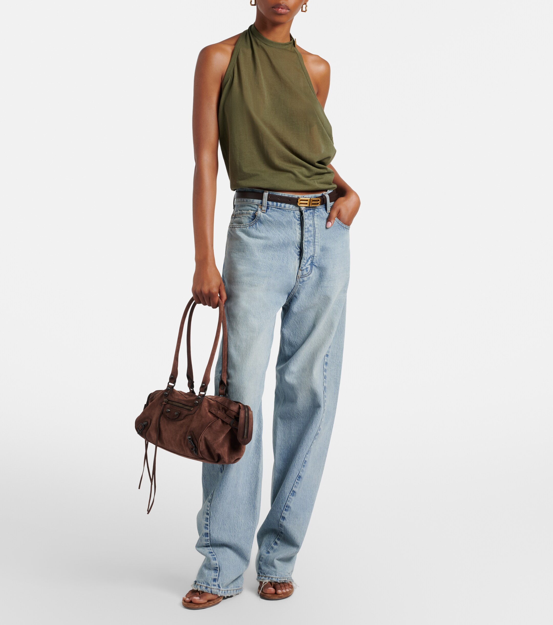 Balenciaga Le City East-West Small suede shoulder bag