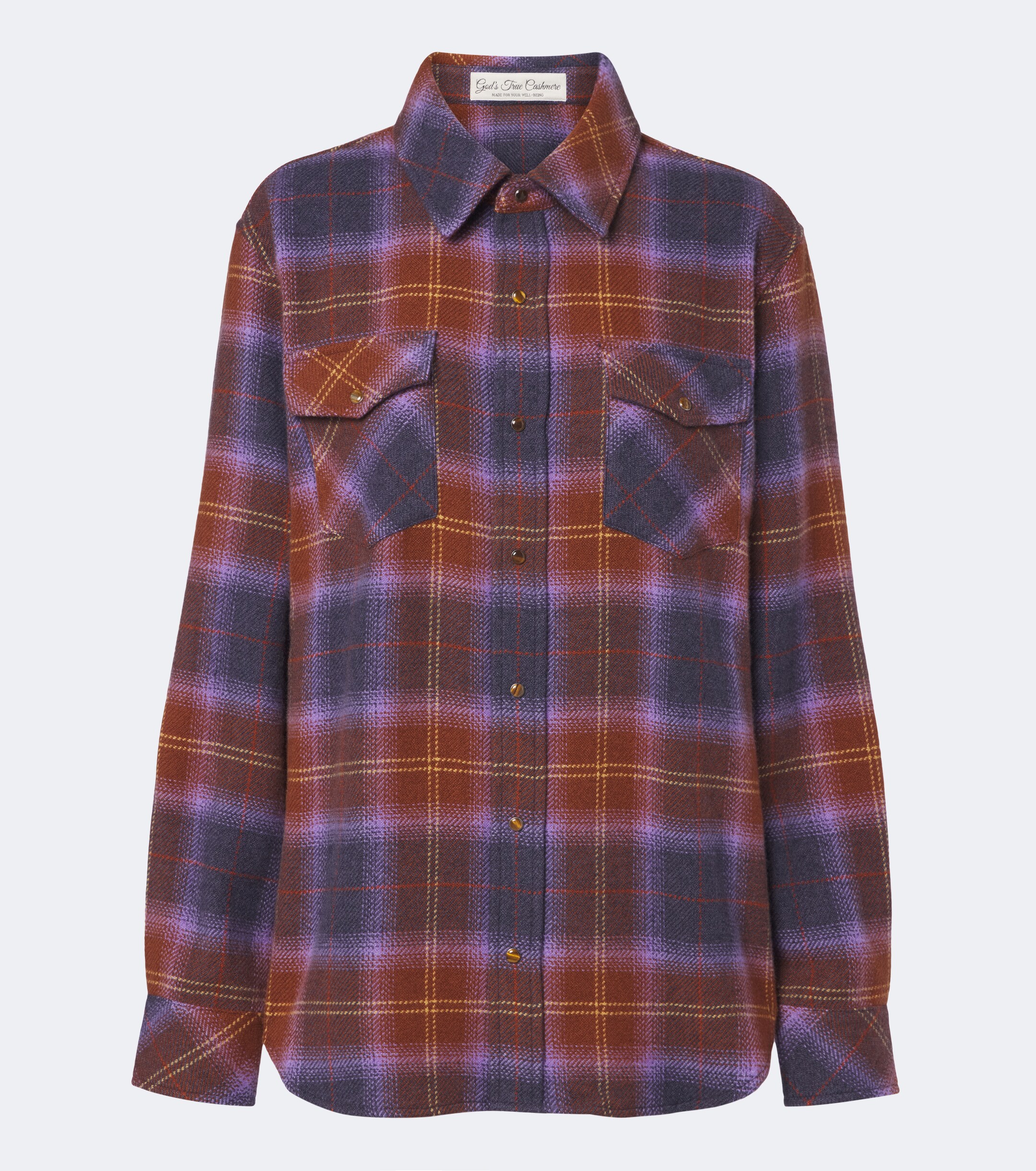 God's True Cashmere God's True Cashmere Vulcan Tartan cashmere shirt with tiger's eye