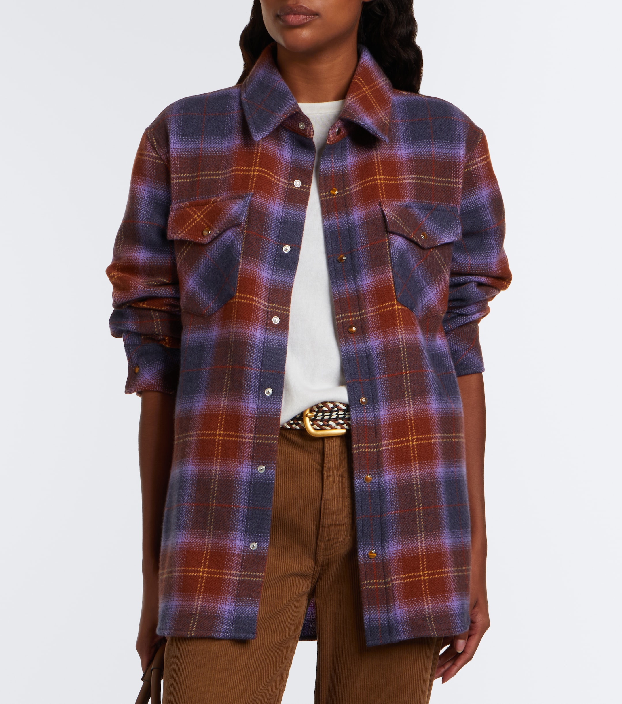 God's True Cashmere God's True Cashmere Vulcan Tartan cashmere shirt with tiger's eye